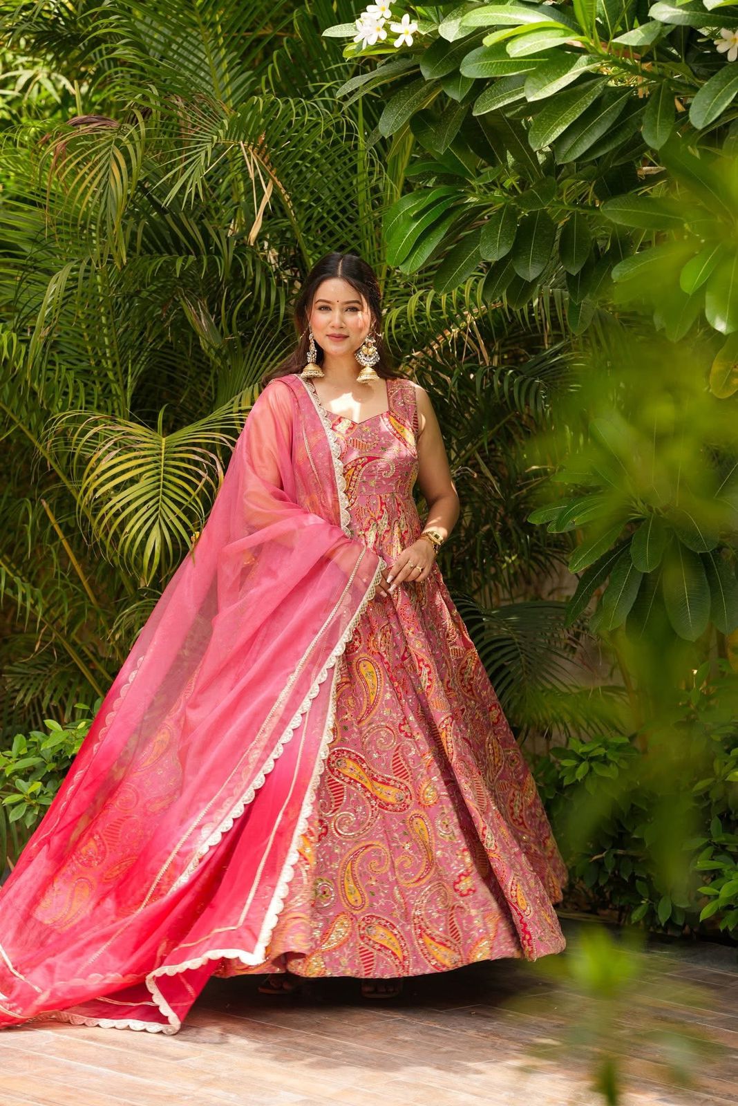Starry Petal Gown With Dupatta