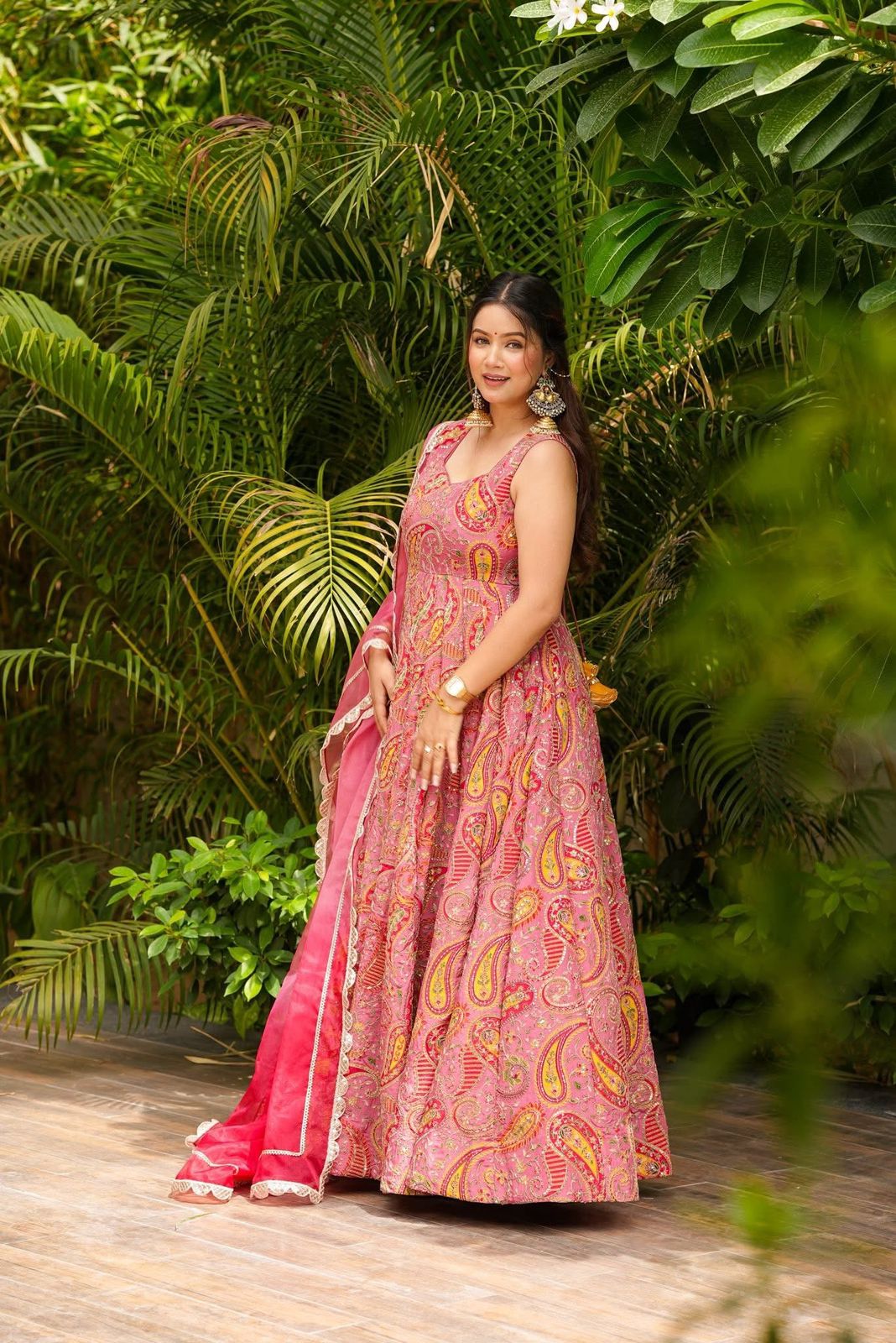 Starry Petal Gown With Dupatta