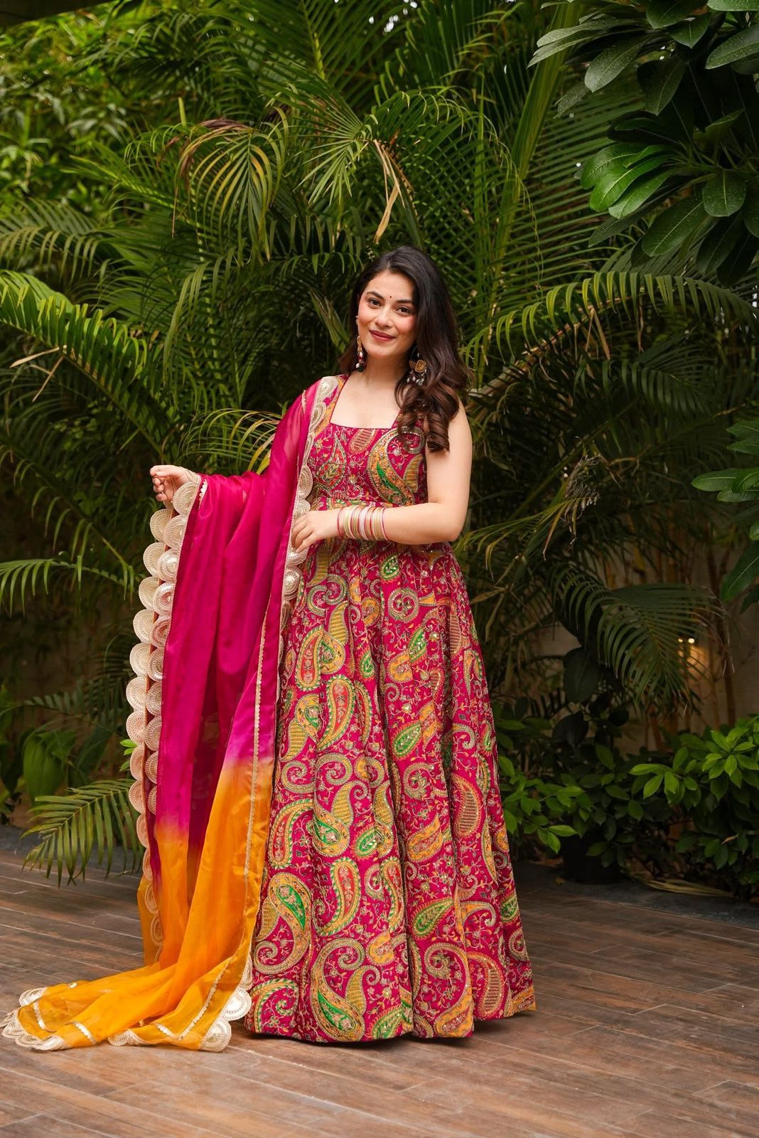 Starry Petal Gown With Dupatta