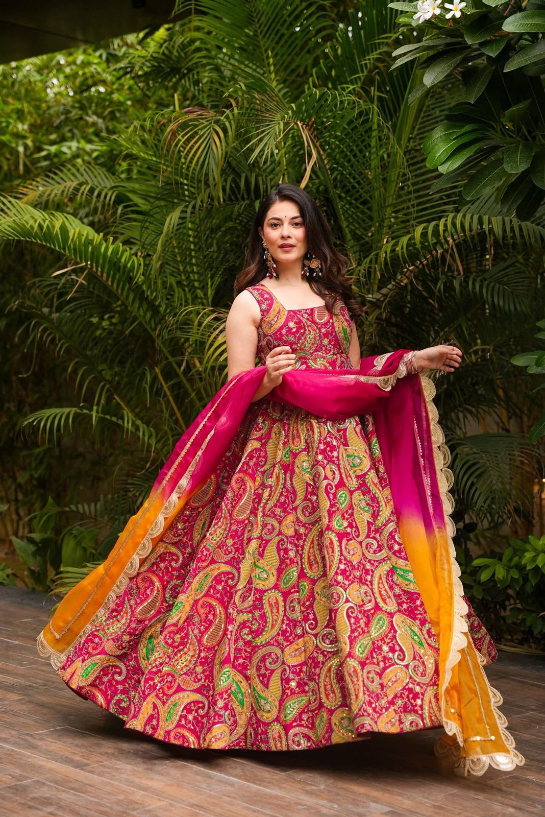 Starry Petal Gown With Dupatta