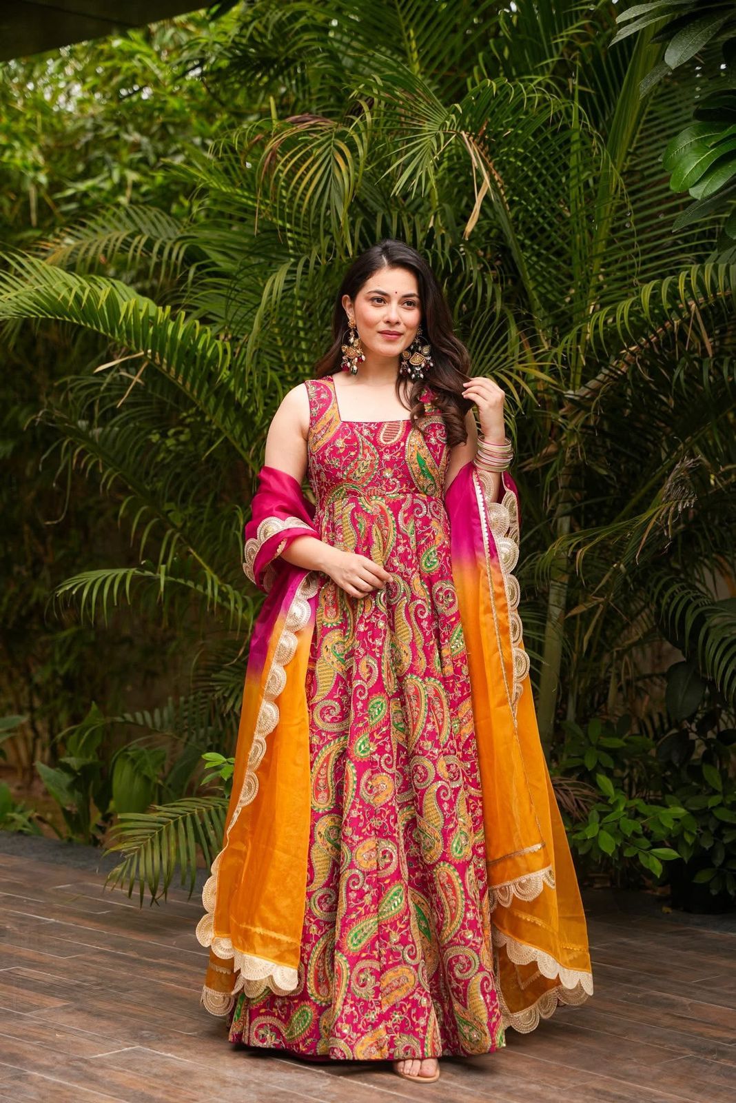 Starry Petal Gown With Dupatta