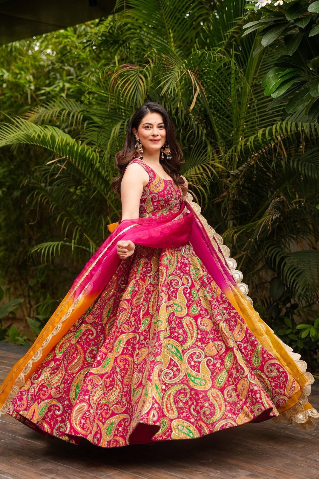 Starry Petal Gown With Dupatta