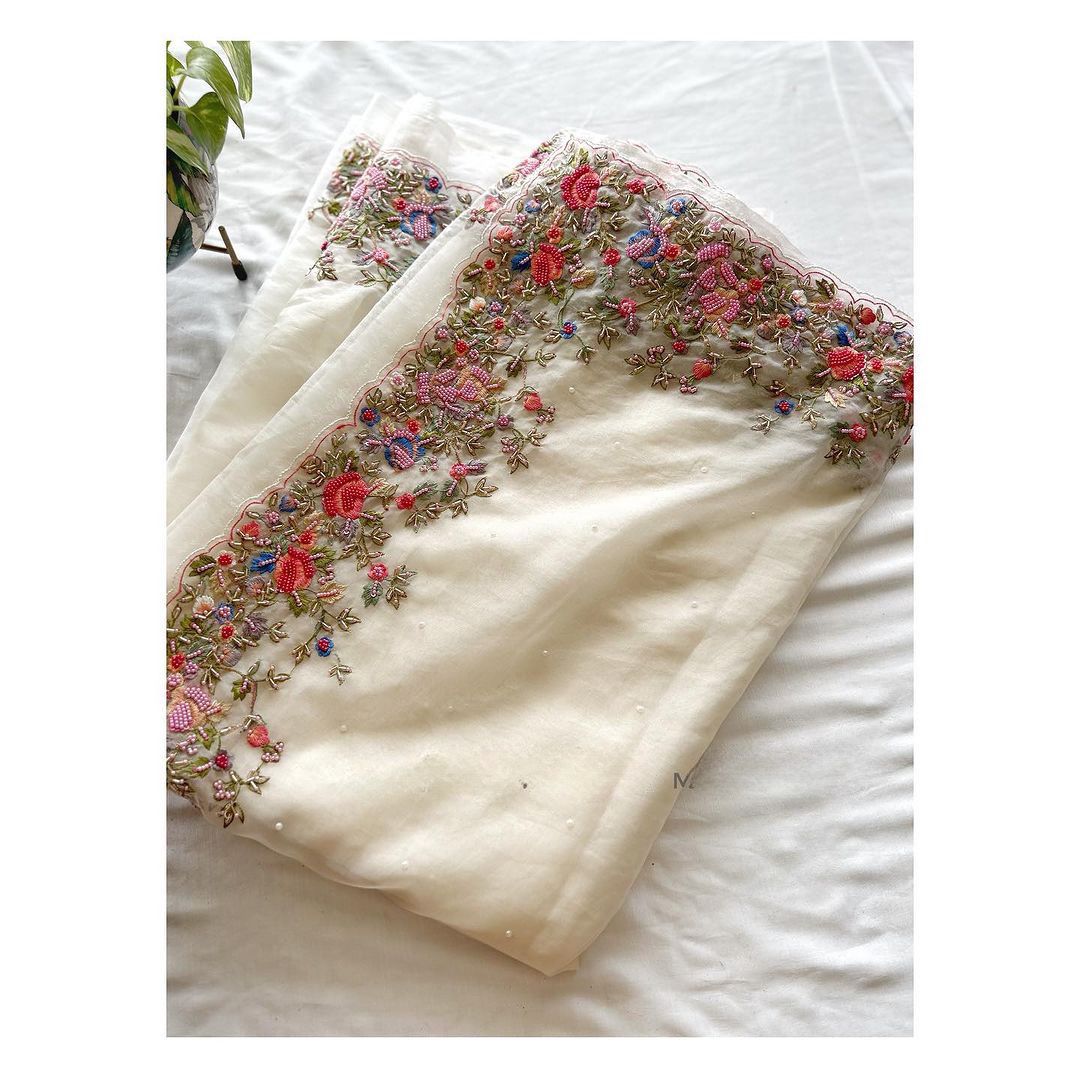 Floral Handwork Organza Saree