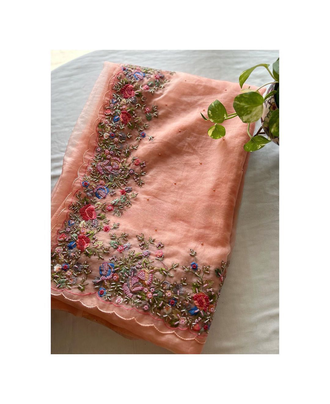 Floral Handwork Organza Saree