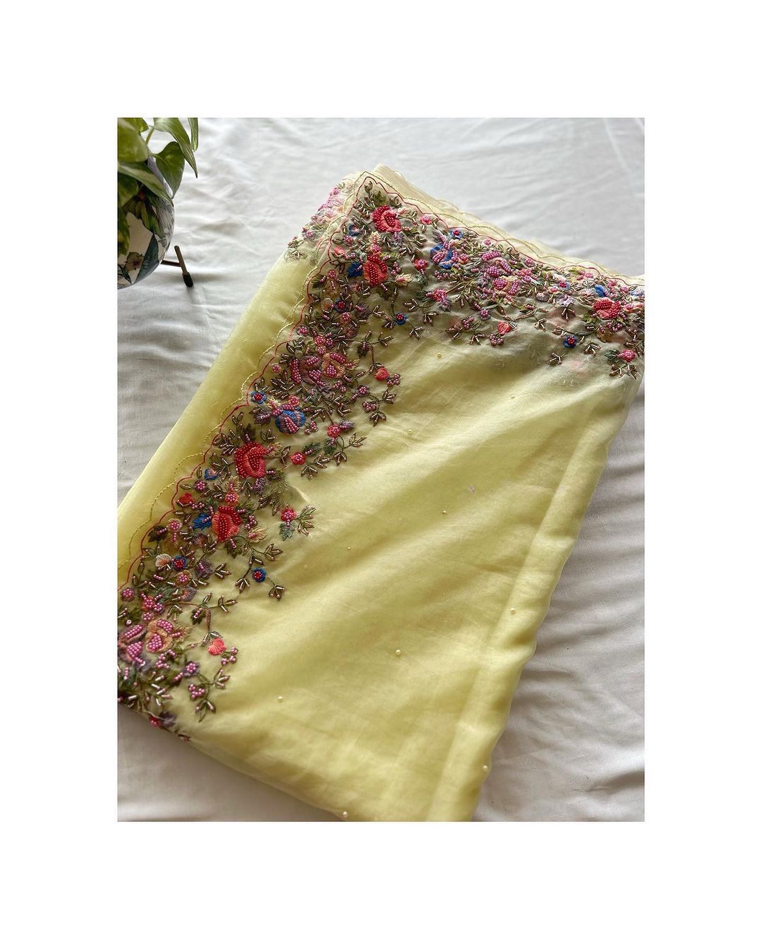Floral Handwork Organza Saree
