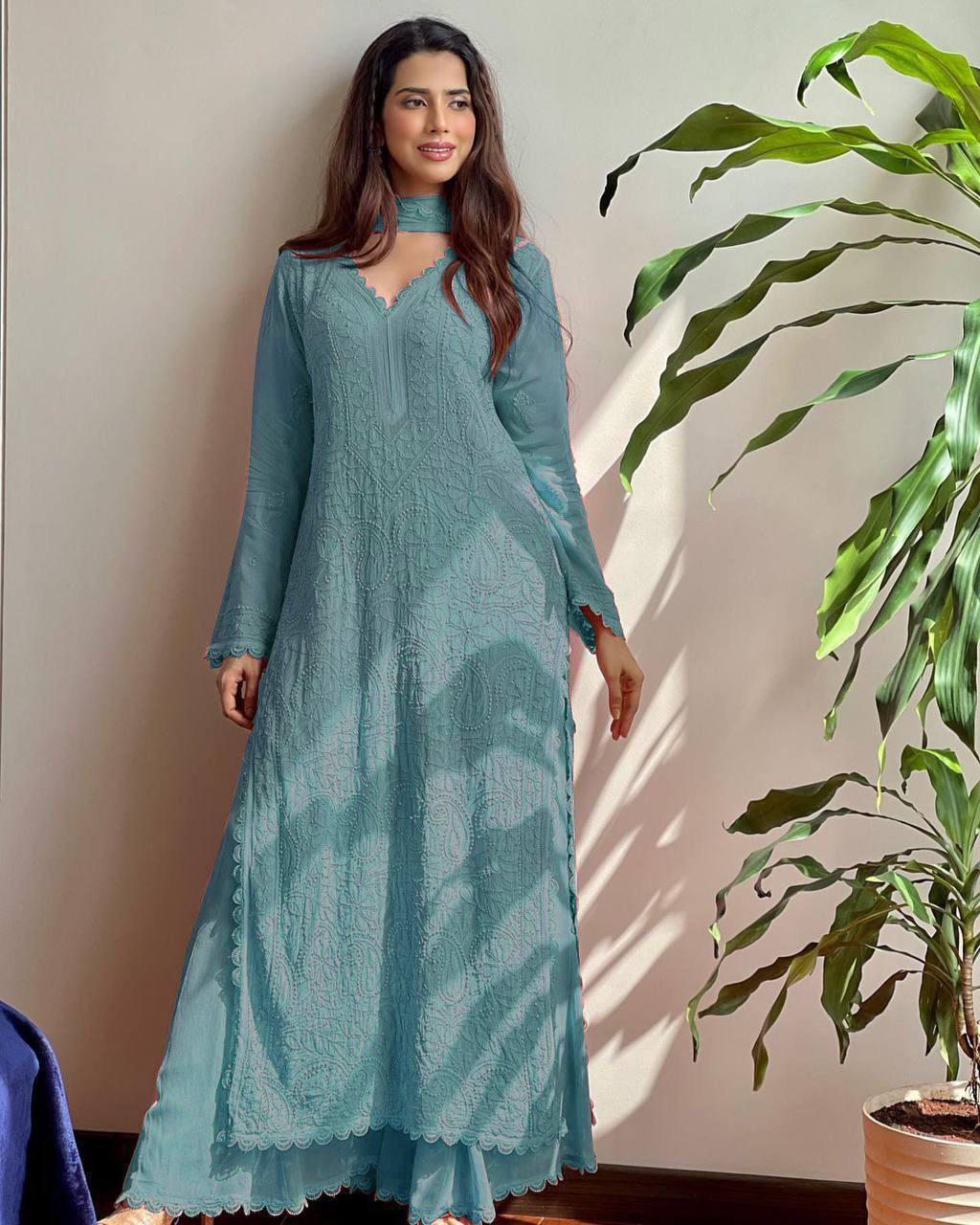 Beautiful Cotton Thread Embroidered Suit