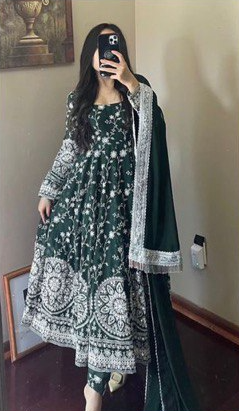 Stylish Long Georgette Suit With Cotton Embroidery
