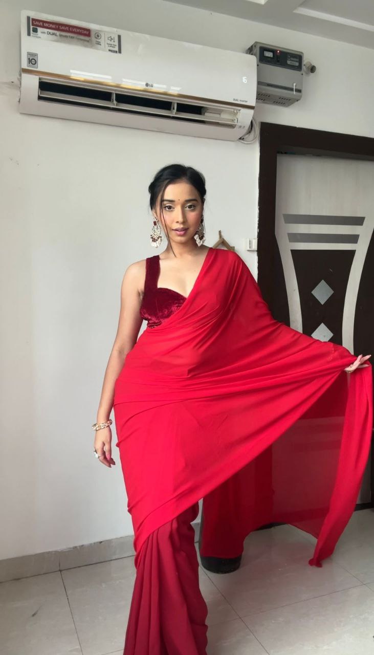 Elegant Red Ready To Wear Saree