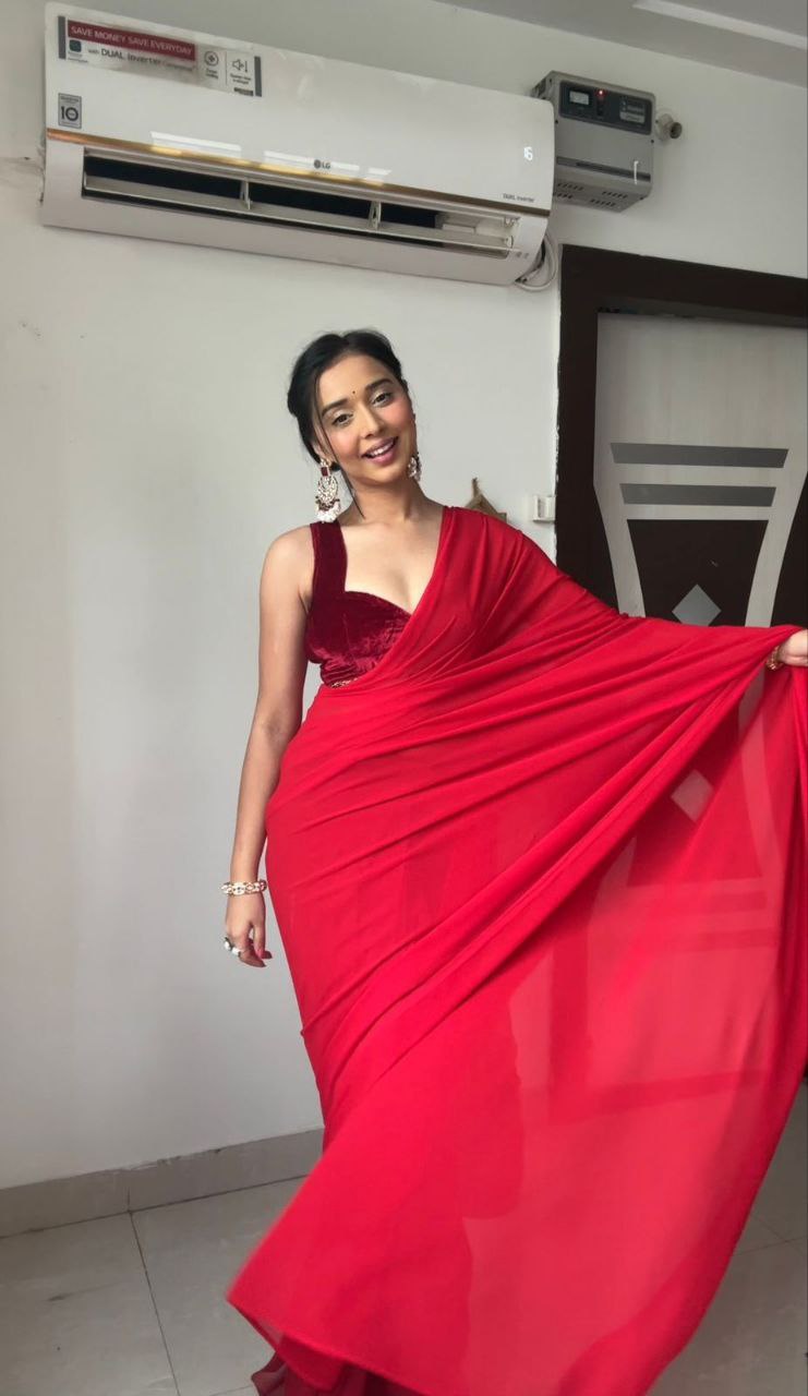 Elegant Red Ready To Wear Saree