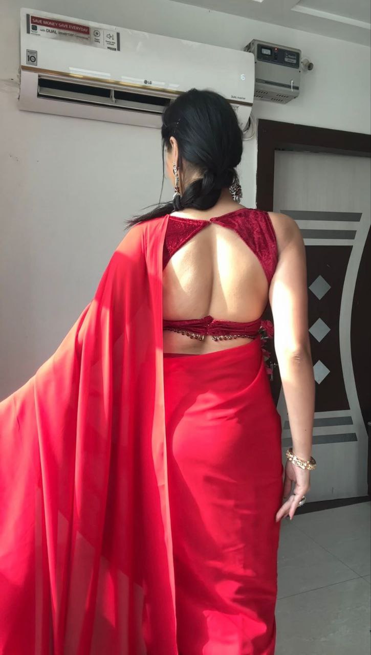 Elegant Red Ready To Wear Saree