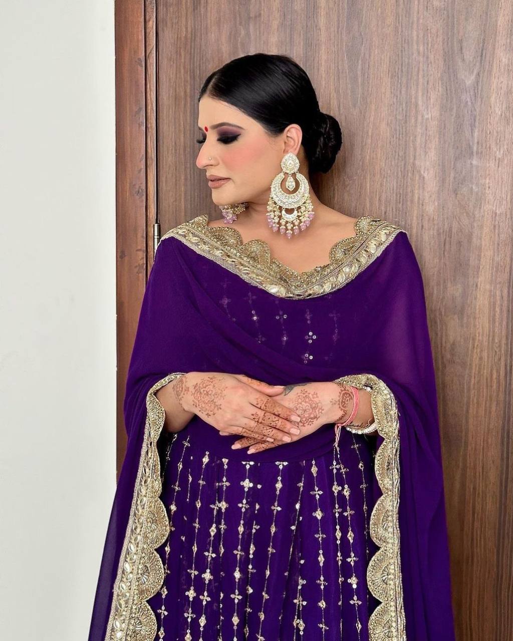Heavy Singlet Purple Wedding Gown With Dupatta