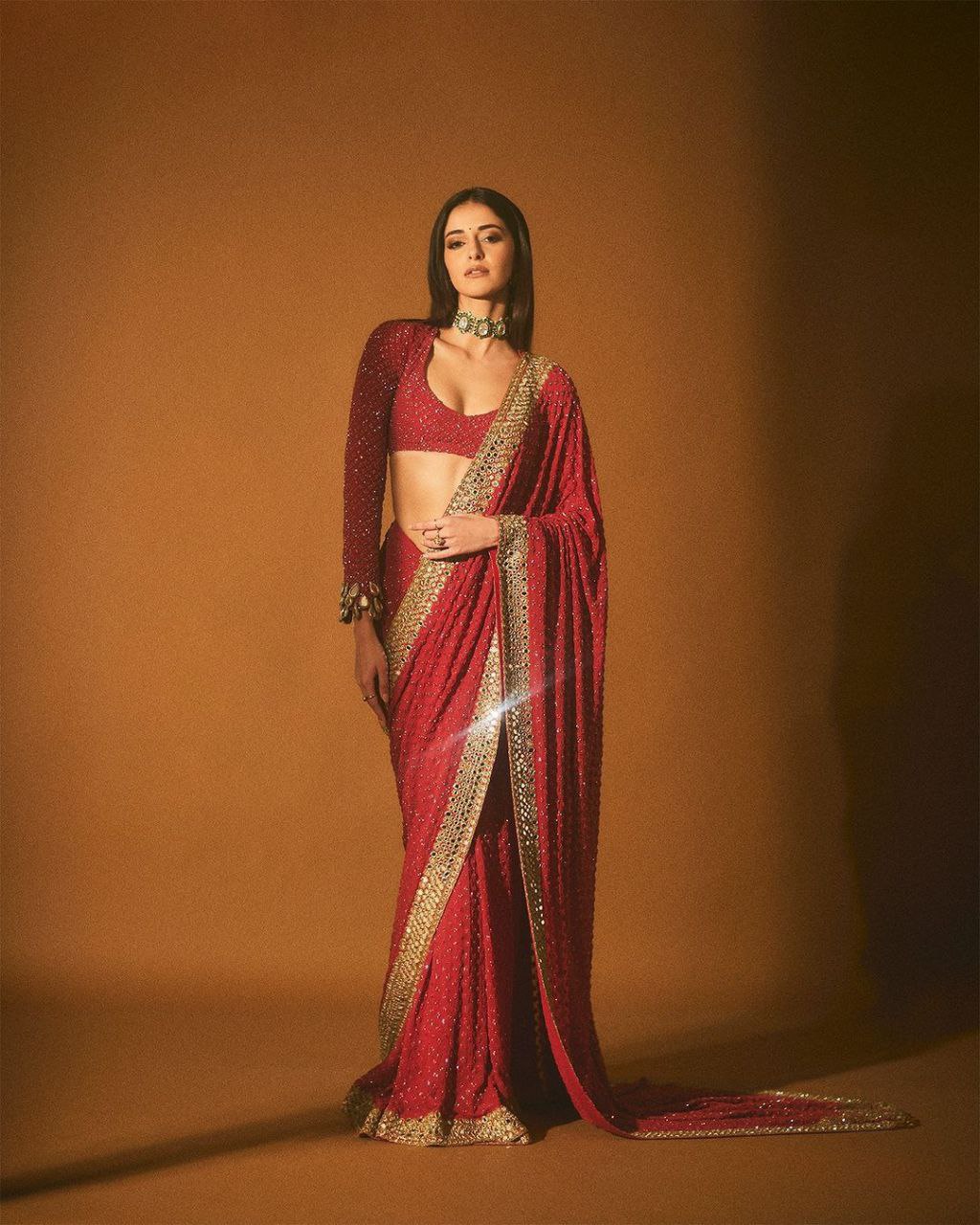 Ananya Pandey Inspired Hot Red Saree