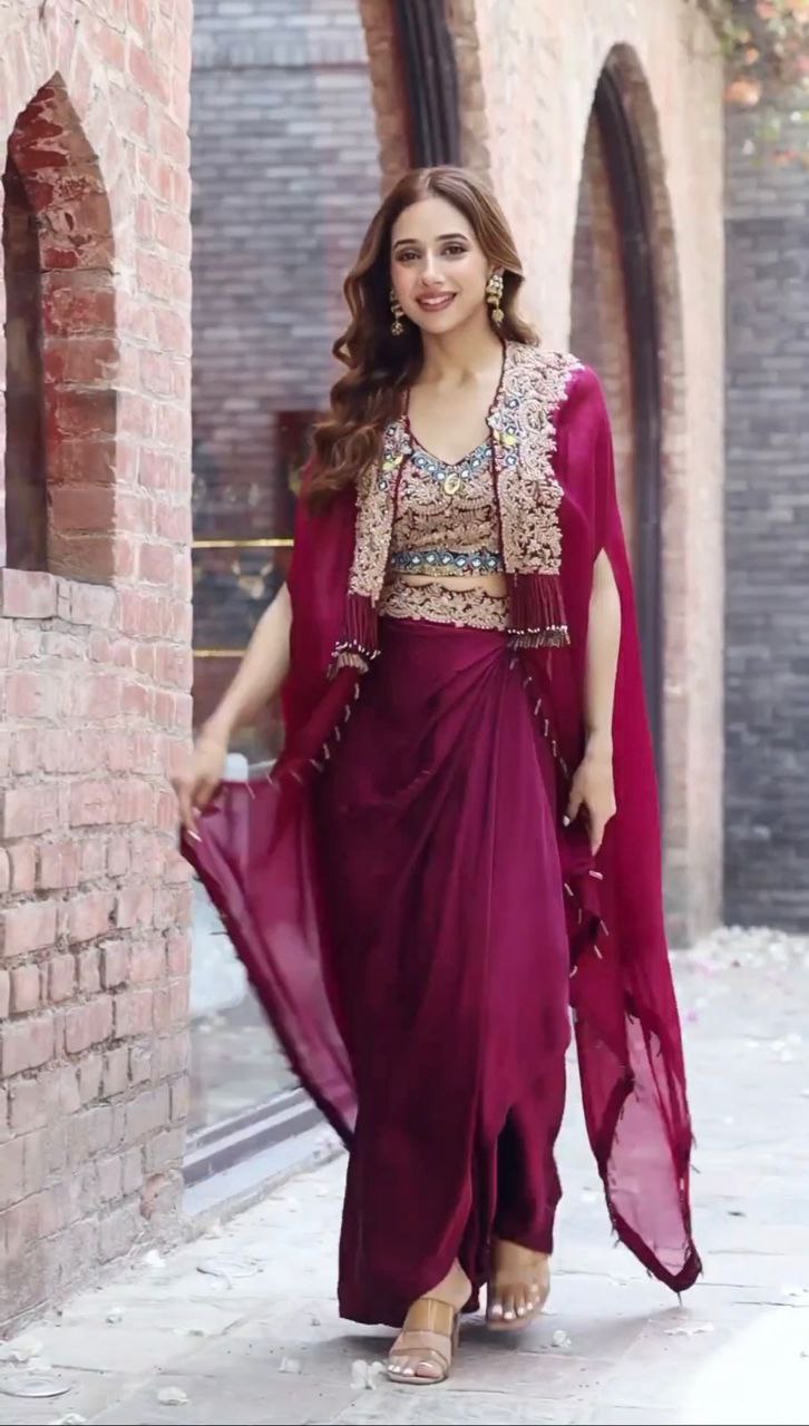 Stylish Maroon Dhoti Choli