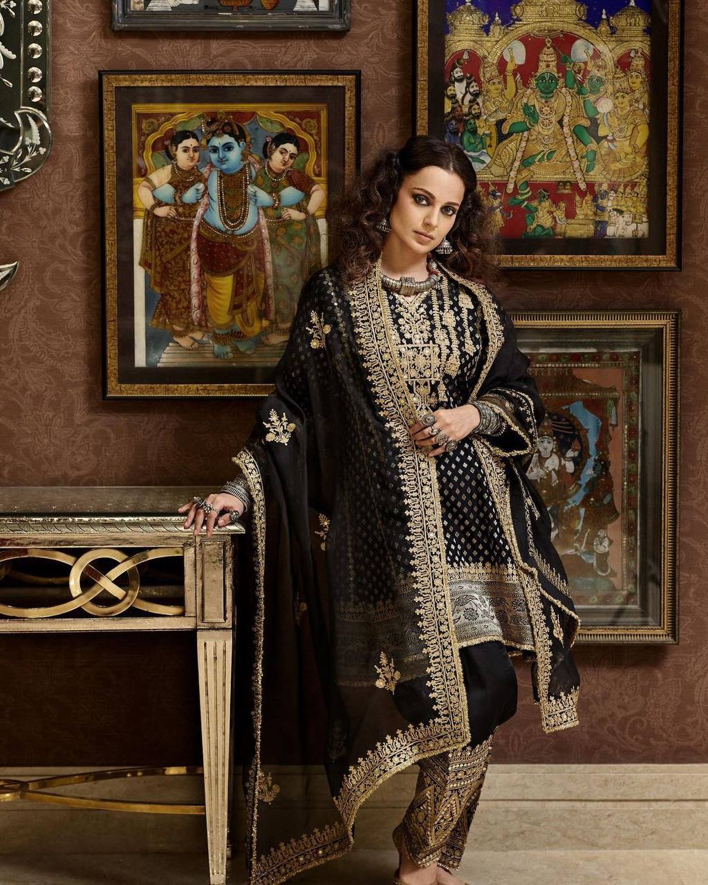 Kangana Ranaut Inspired Black Velvet Salwar Suit