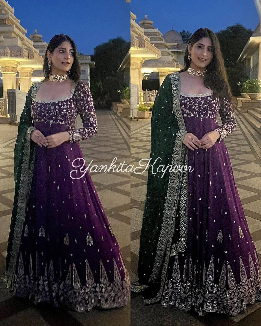 Purple maximal Embroidered Gown Set With Dupatta