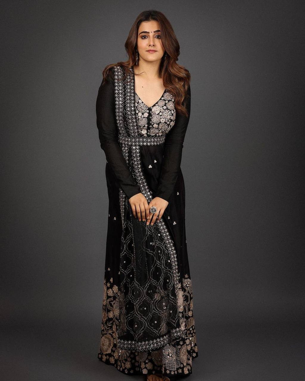 Celebrity Inspired Midnight Black Gown With Dupatta