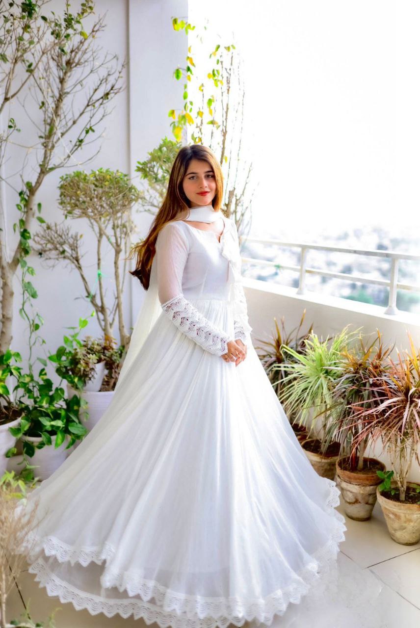 White Fully Flared Anarkali Gown With Dupatta