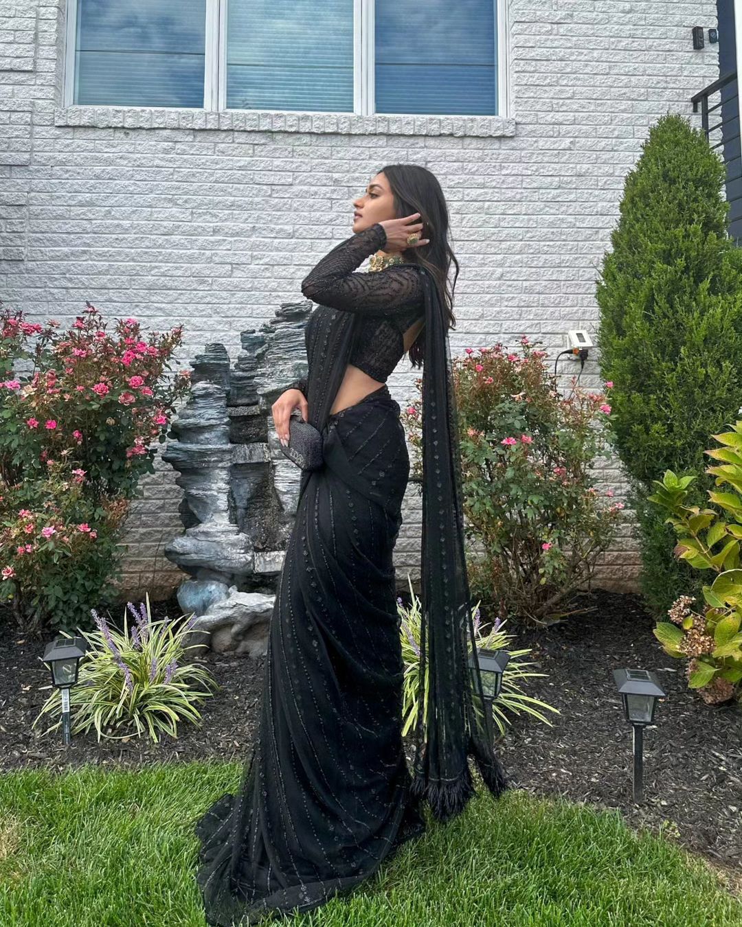 Embroidered Black Shimmery Saree