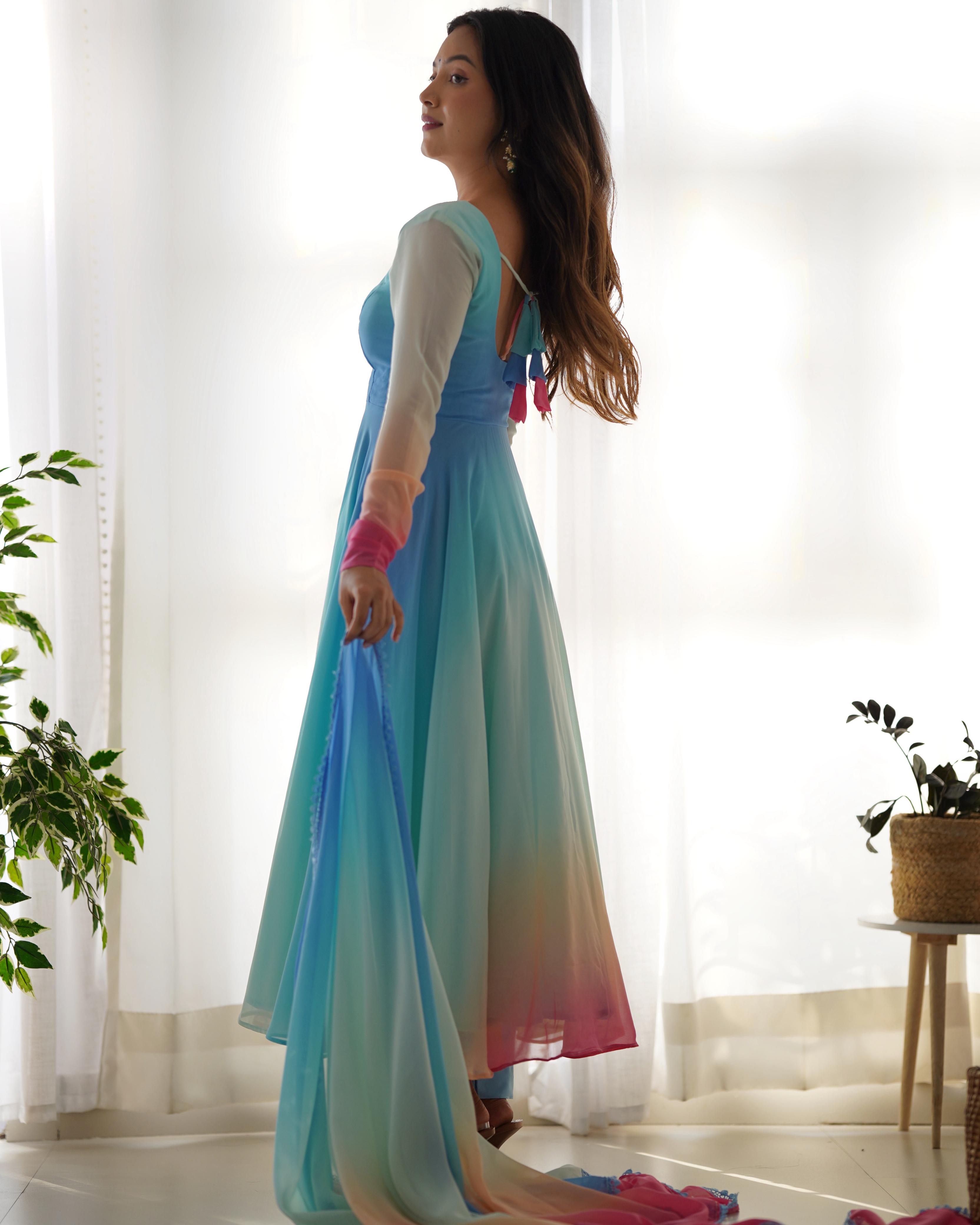 Multi Hued Pastel Anarkali Set