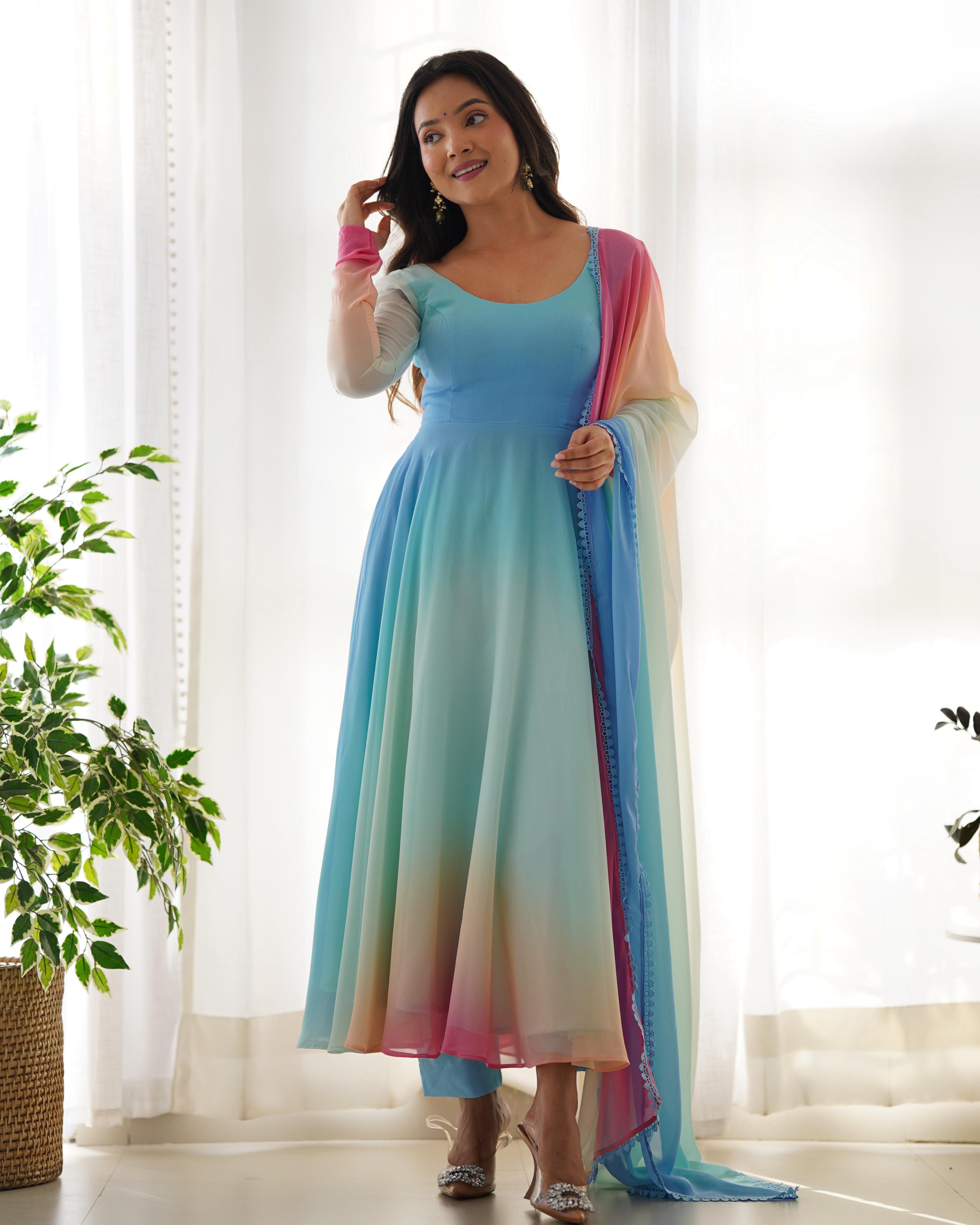 Multi Hued Pastel Anarkali Set