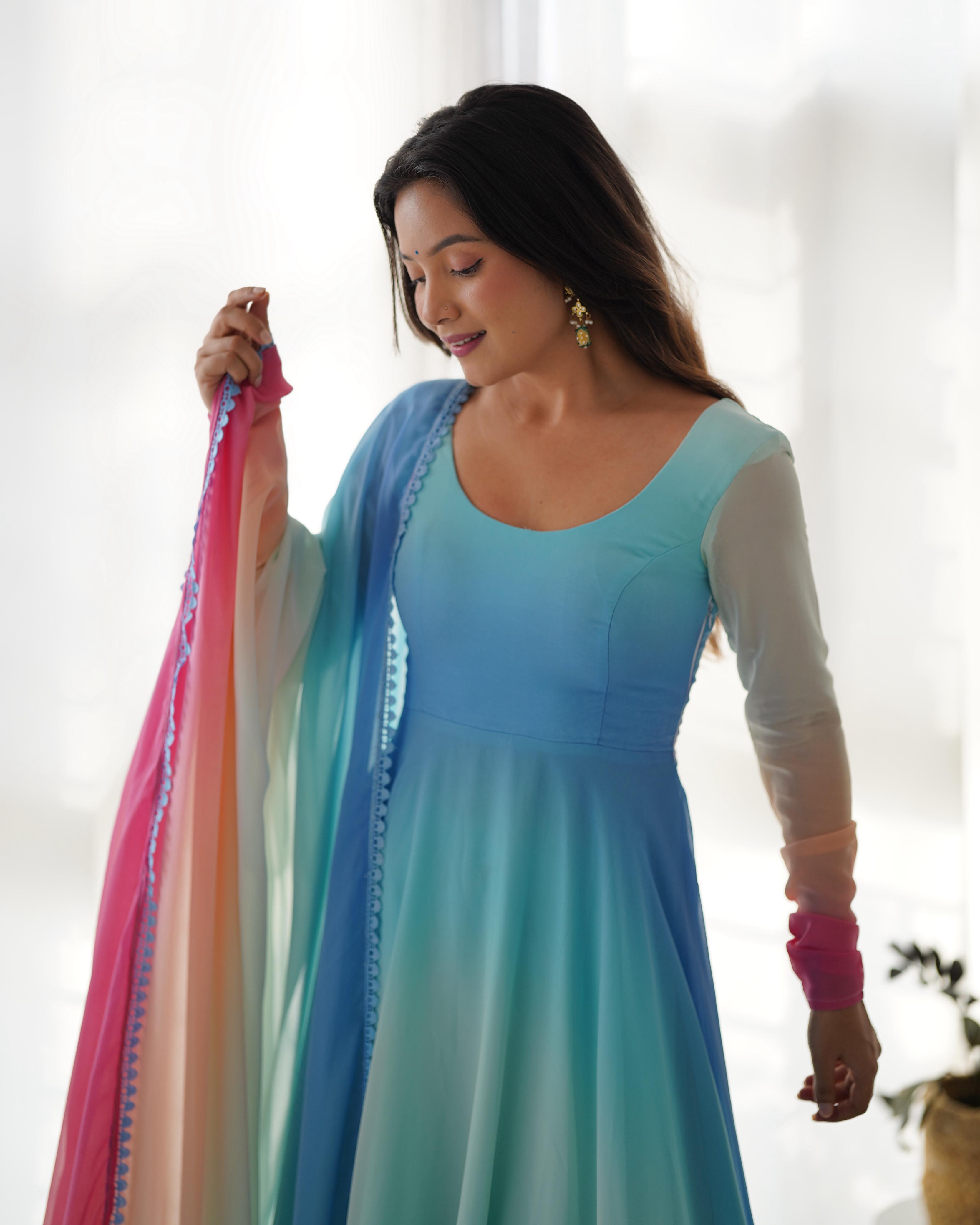 Multi Hued Pastel Anarkali Set