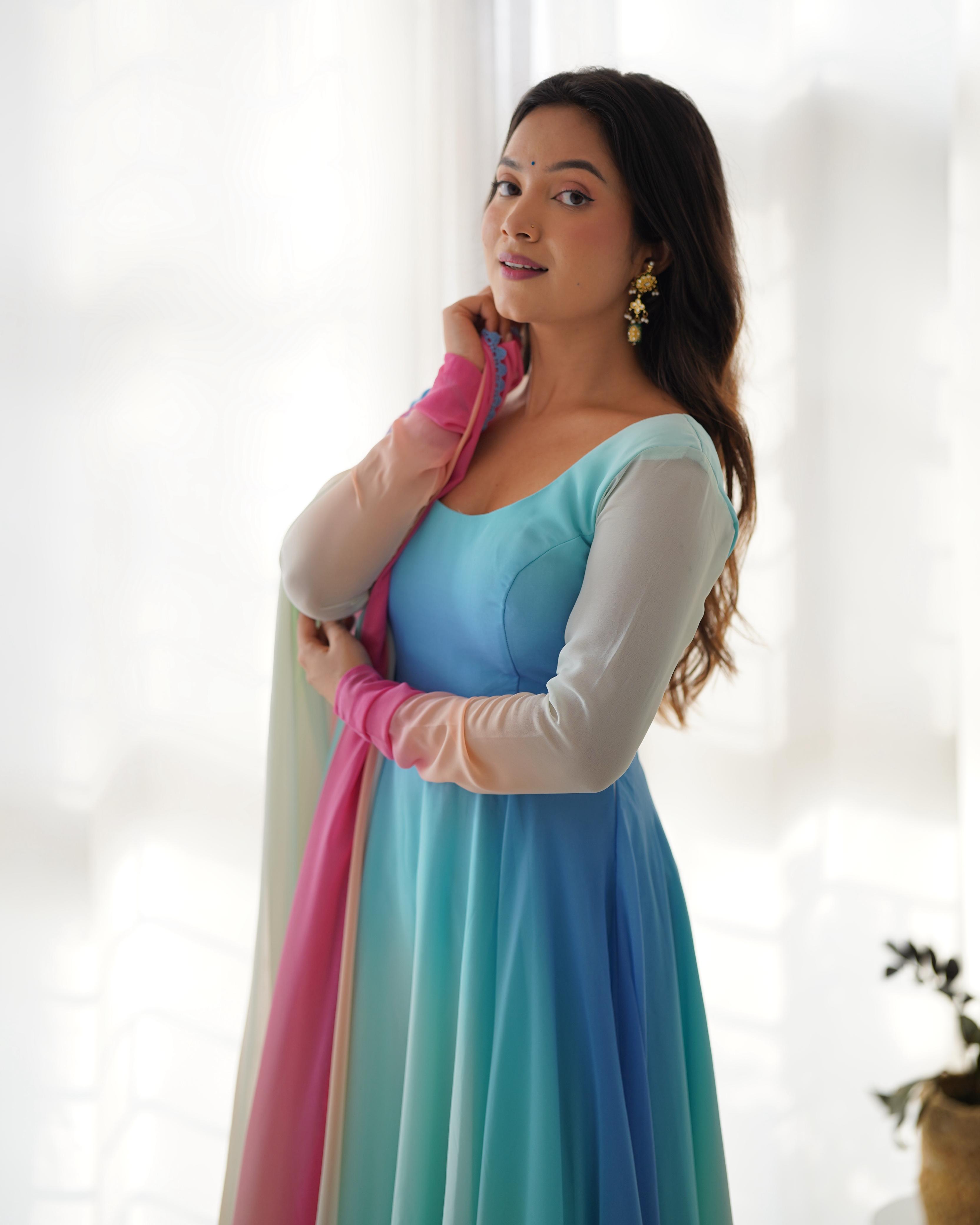 Multi Hued Pastel Anarkali Set