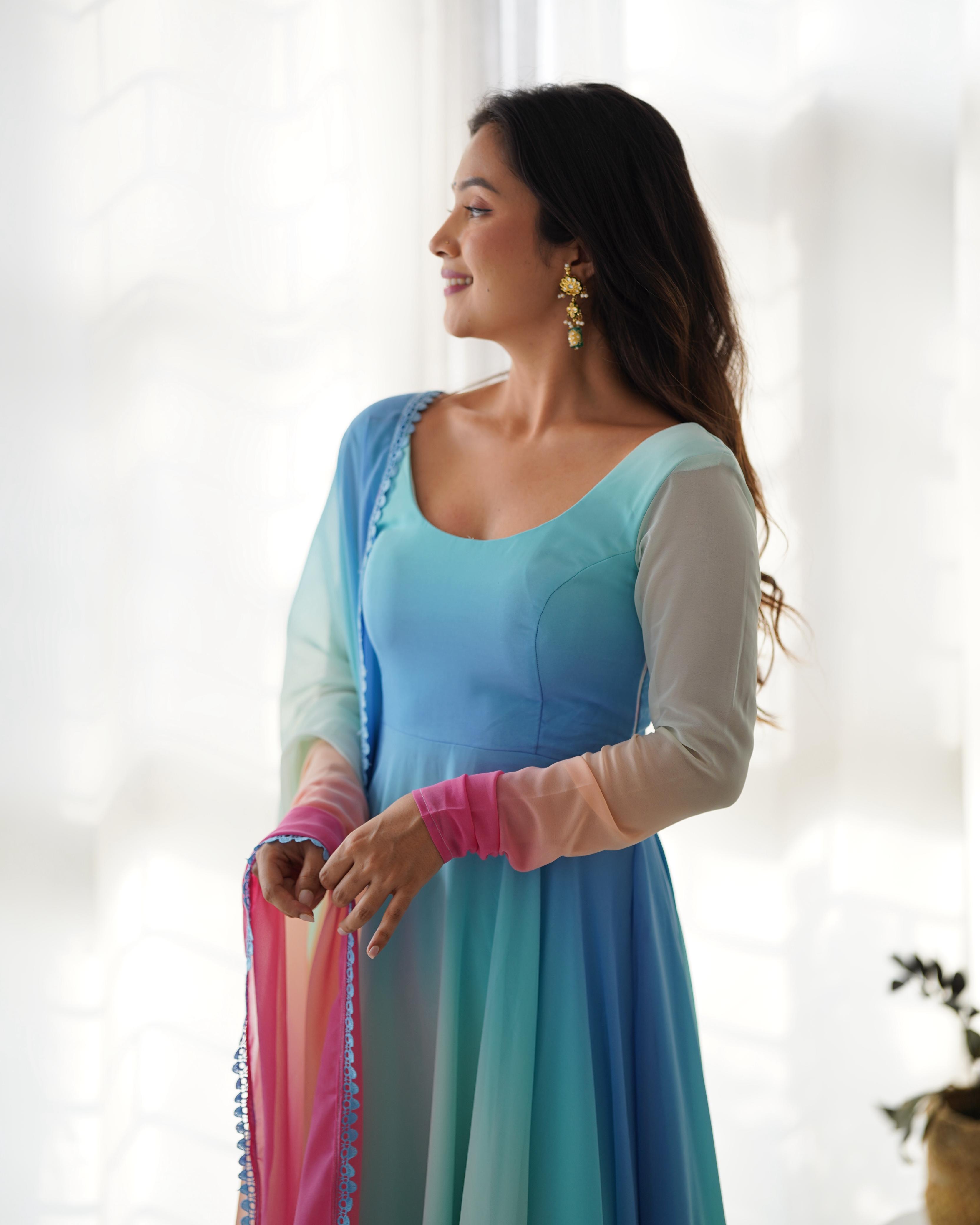 Multi Hued Pastel Anarkali Set