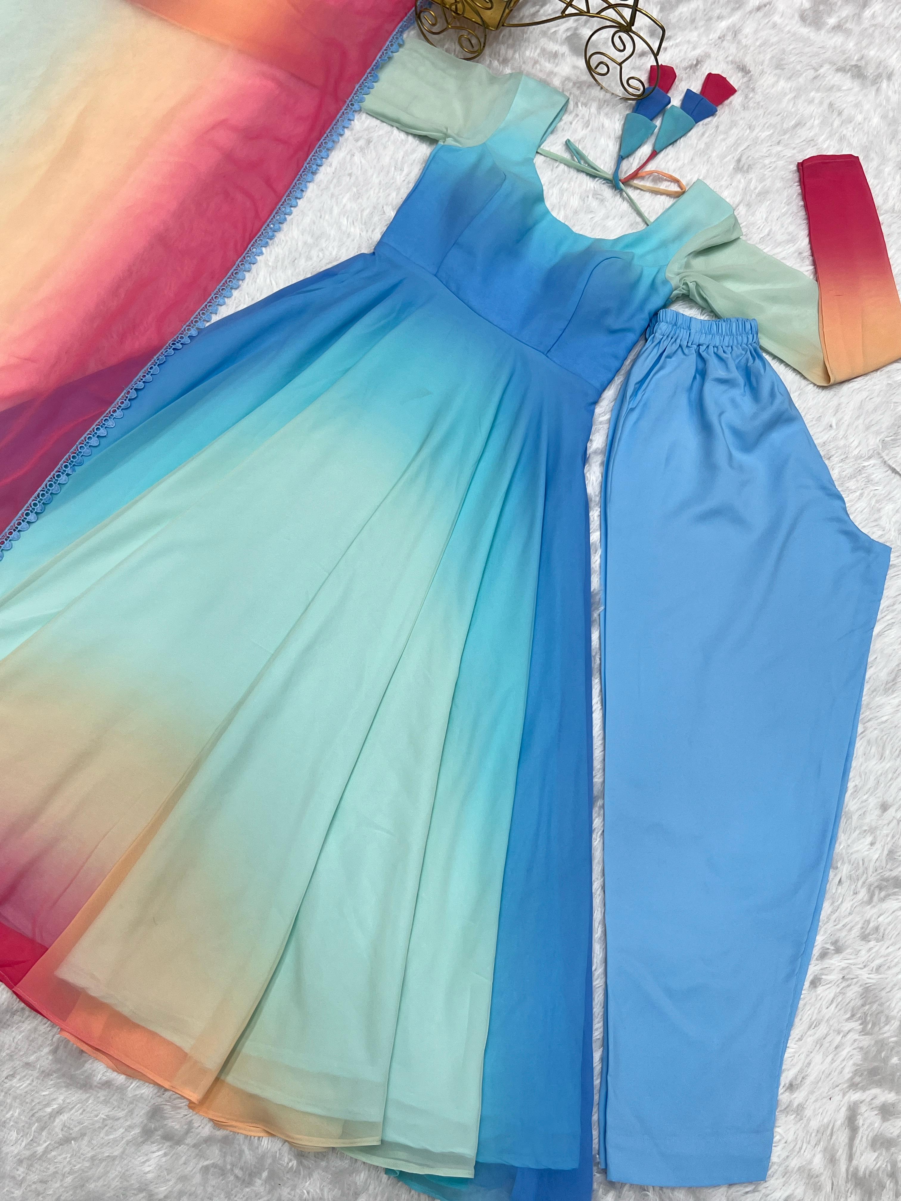 Multi Hued Pastel Anarkali Set