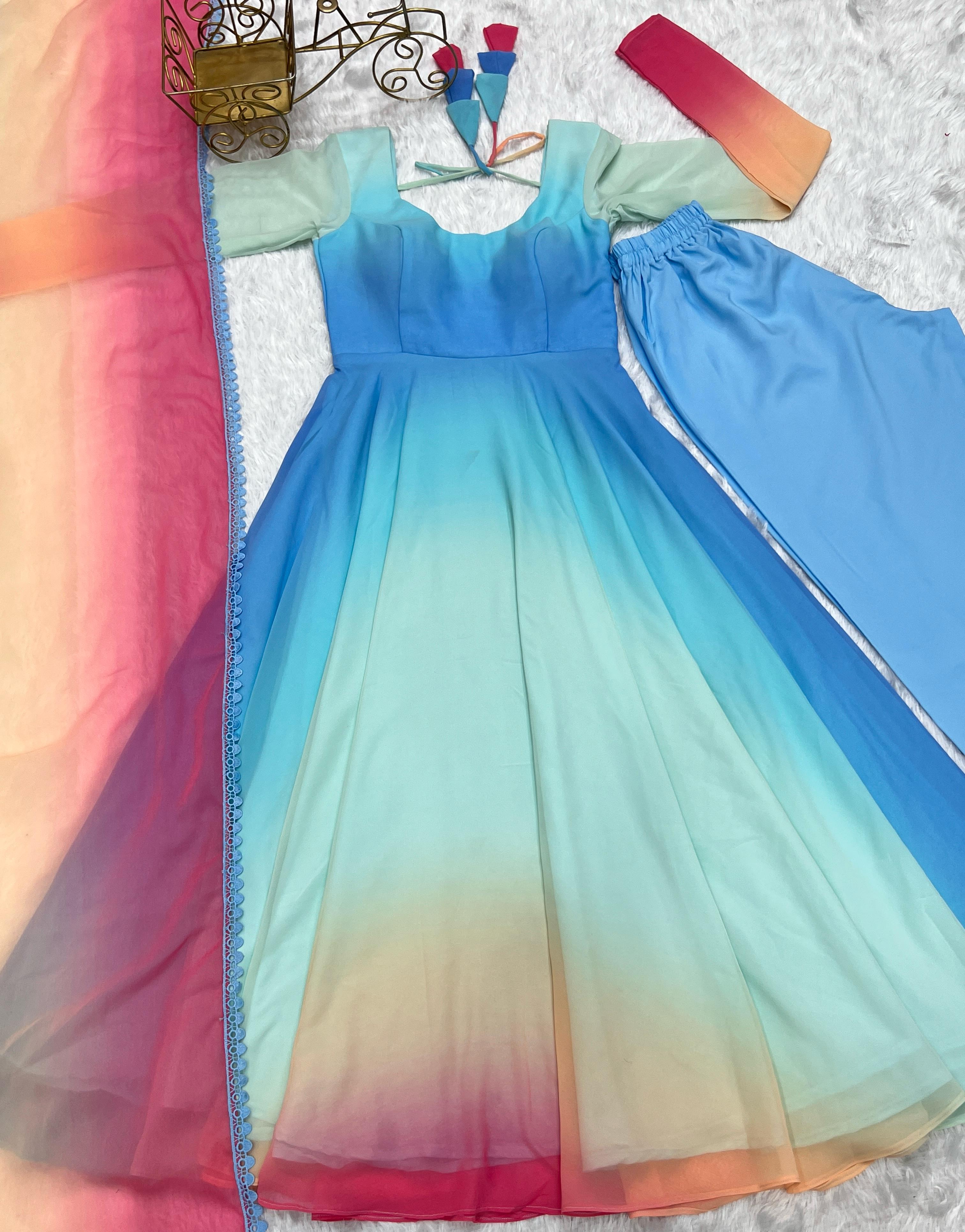 Multi Hued Pastel Anarkali Set