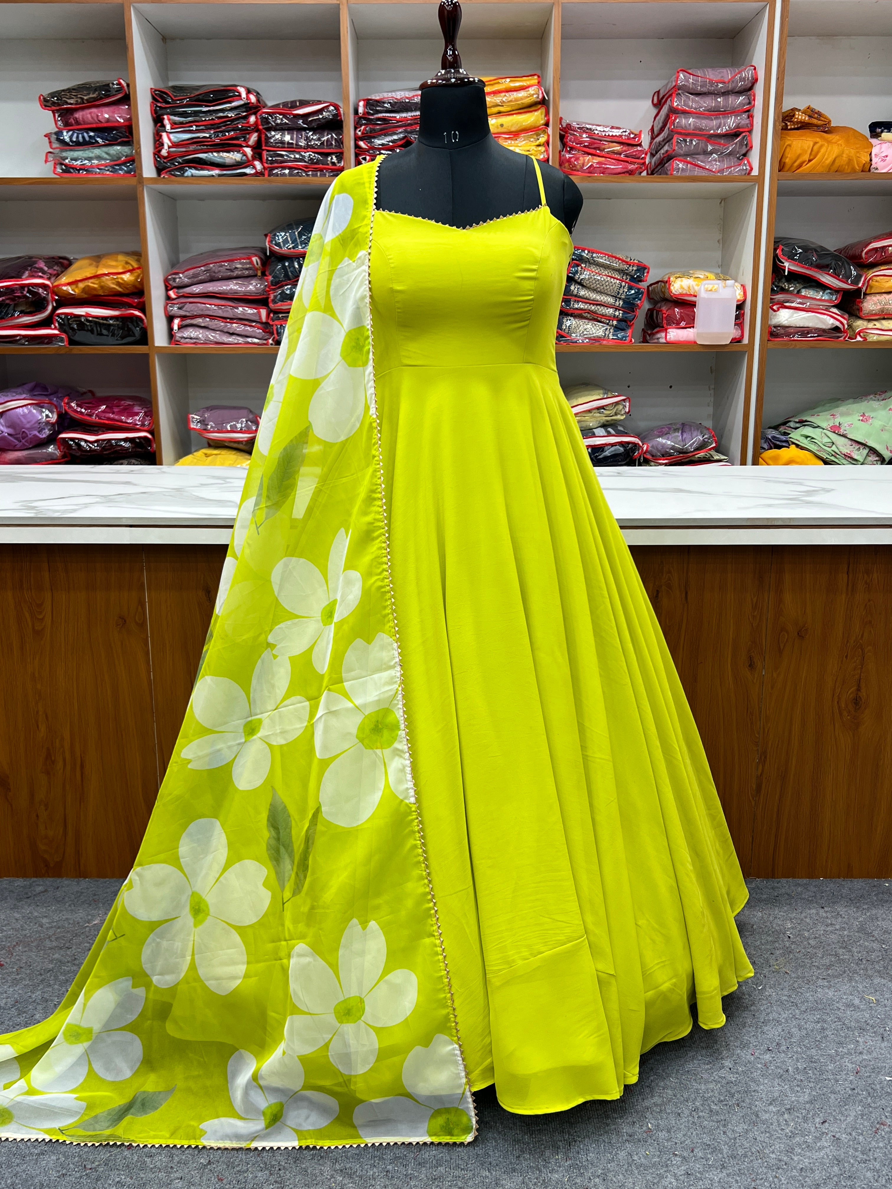 Chic Georgette Gown With Dupatta