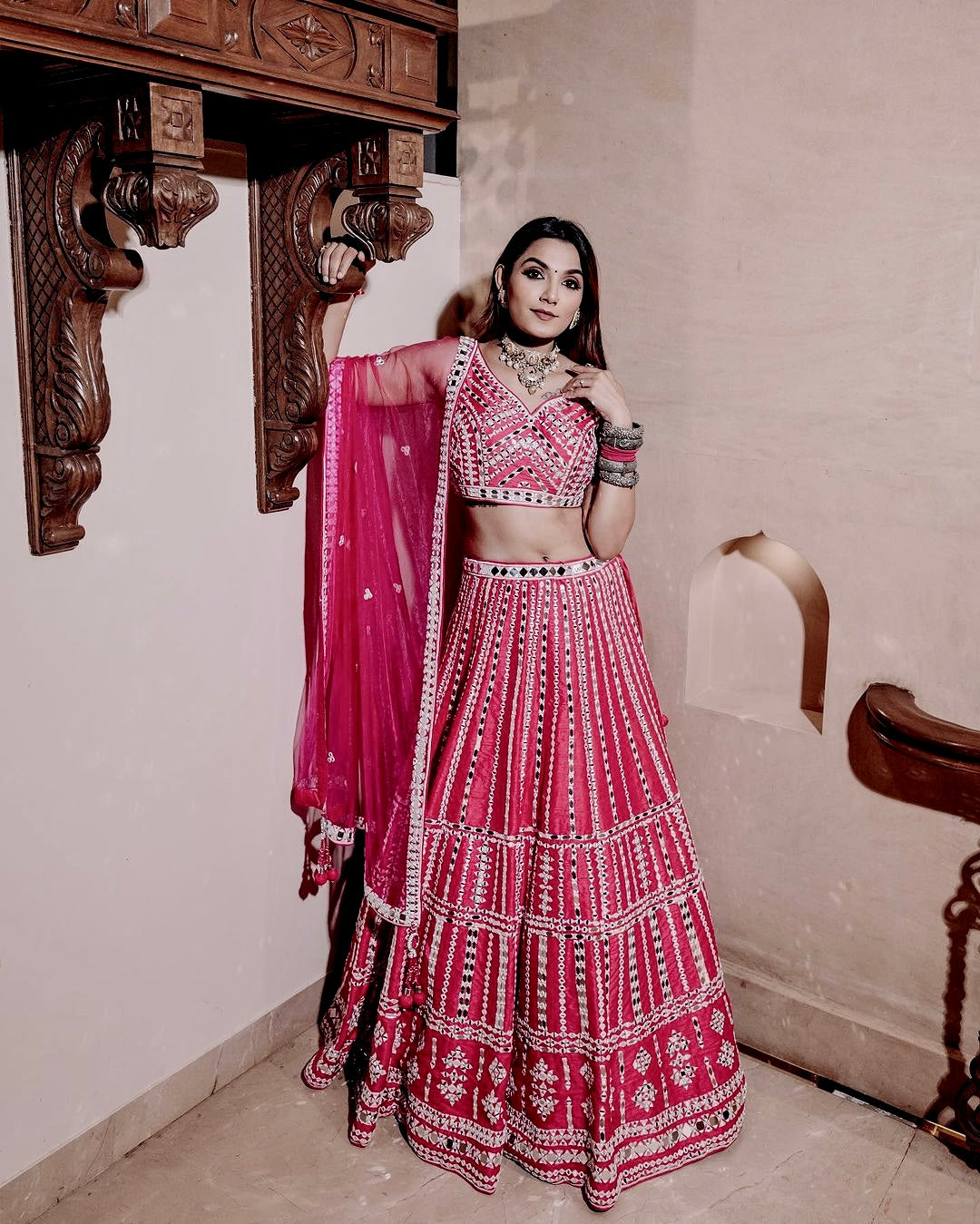 Chic Pink Lehenga Set with Mirror Work