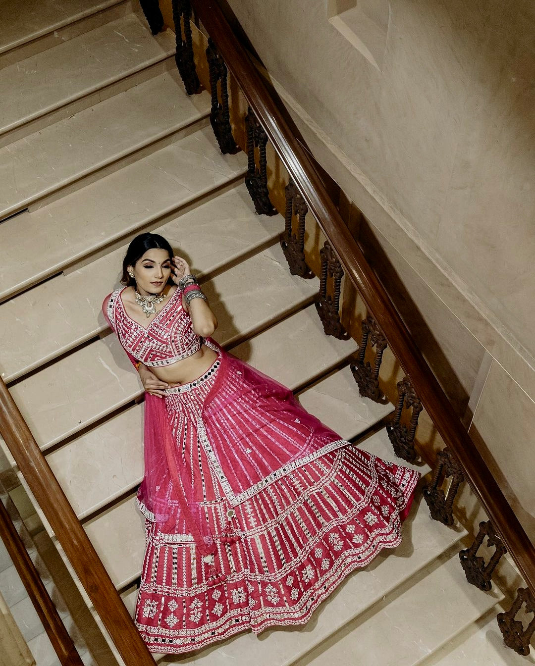 Chic Pink Lehenga Set with Mirror Work