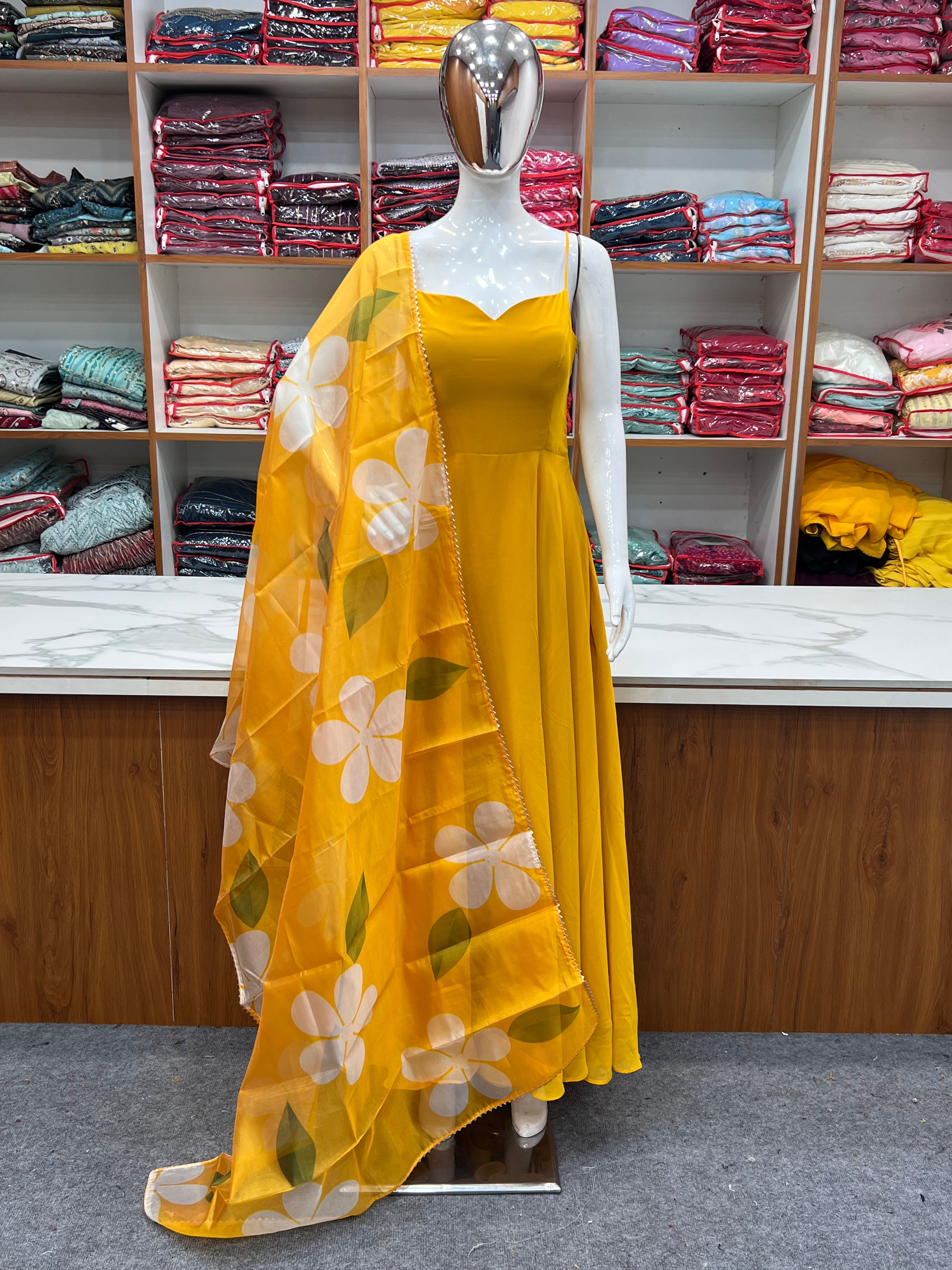 Chic Georgette Gown With Dupatta