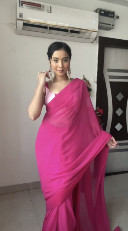 Chic Cherry Pink Ready To Wear Saree