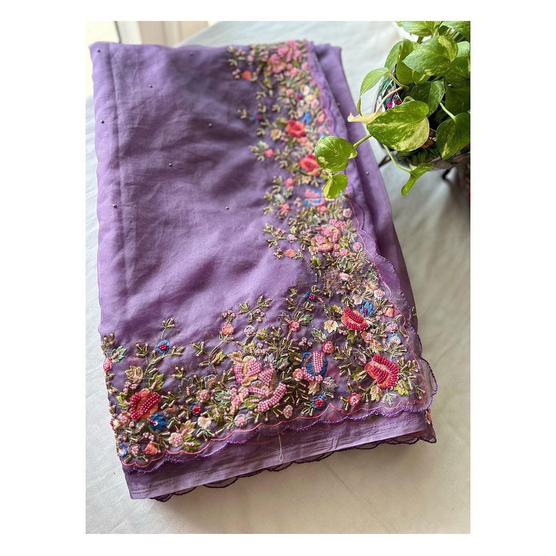 Floral Handwork Organza Saree