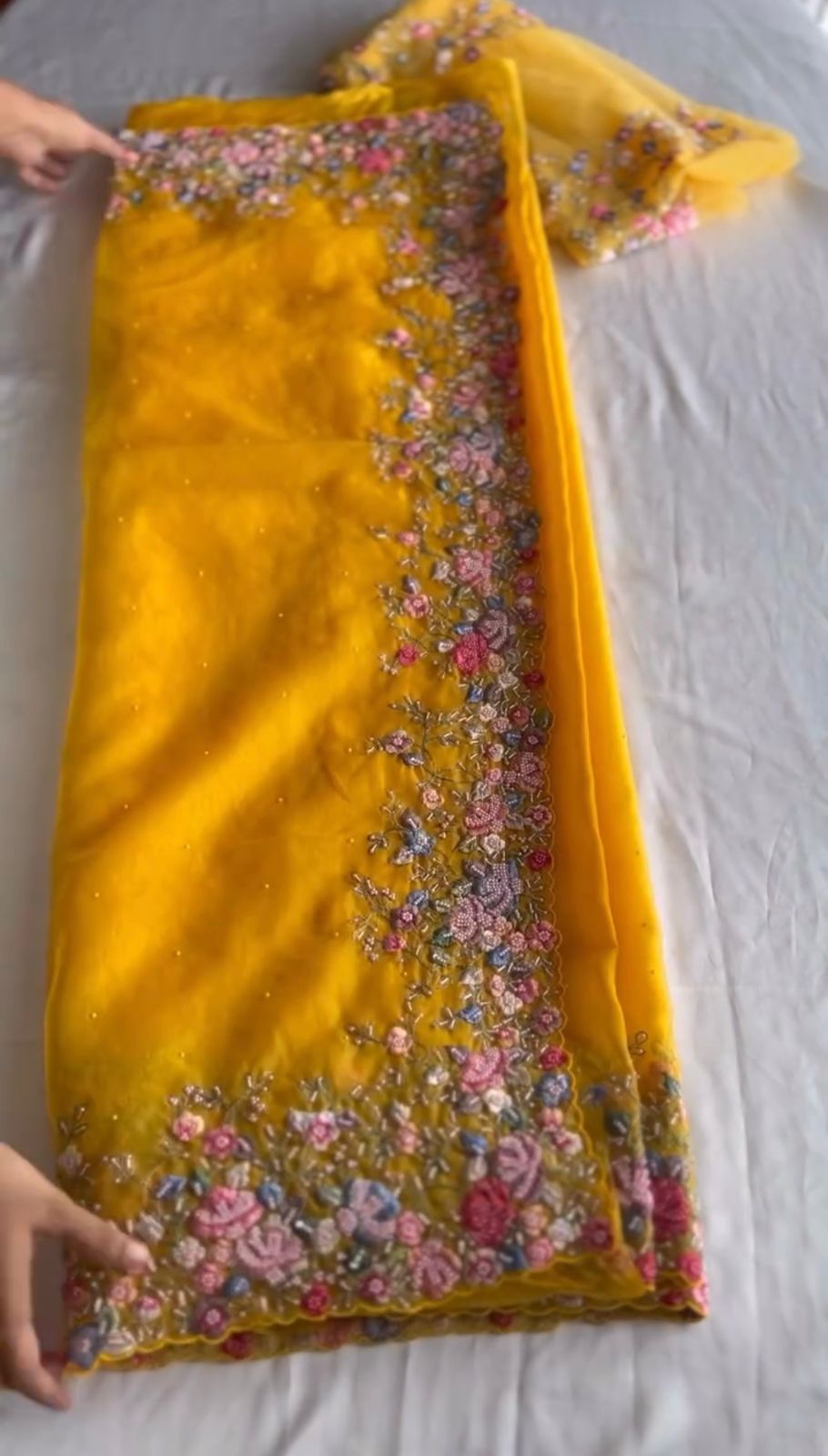 Floral Handwork Organza Saree