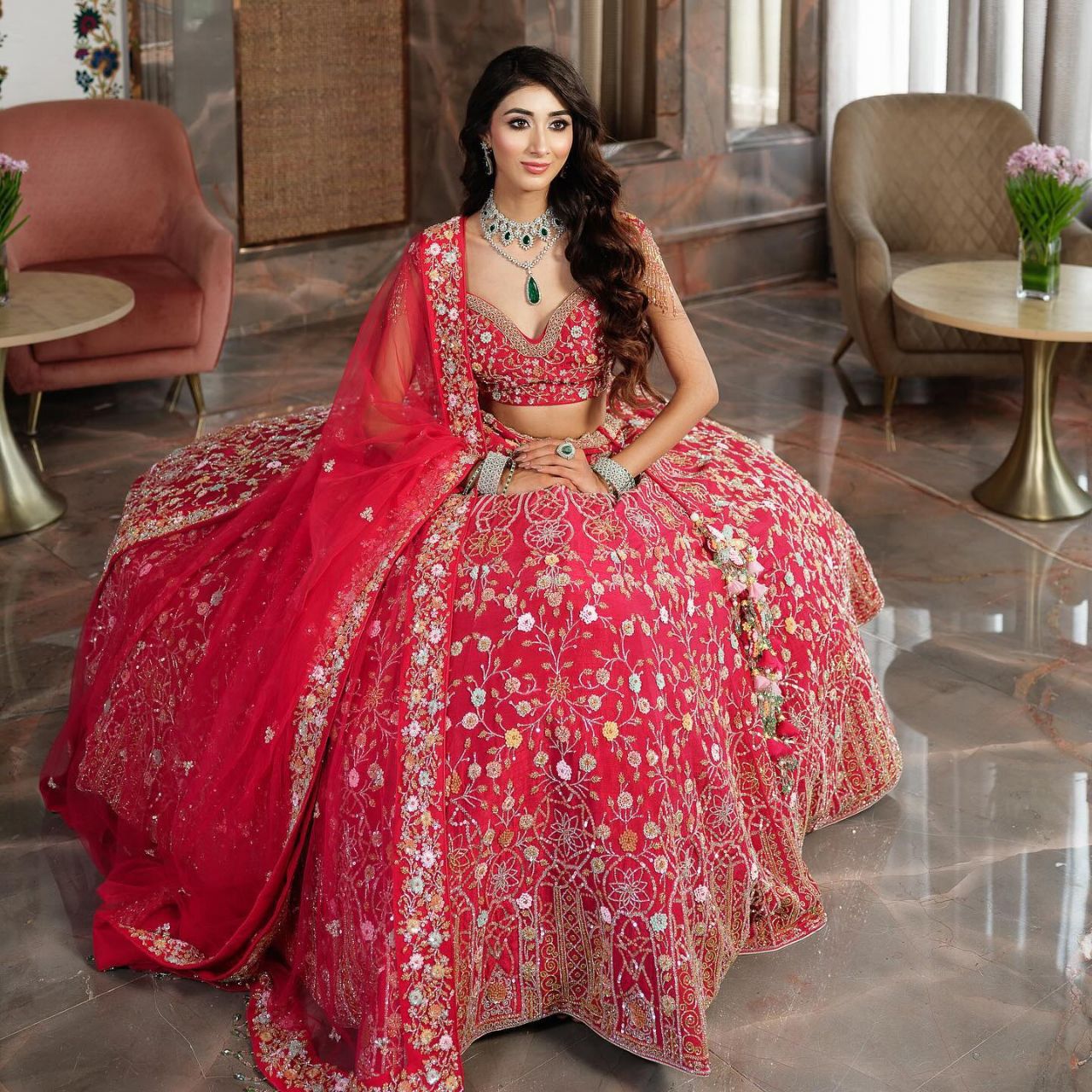 Scarlet Blossom Heavy  Lehenga