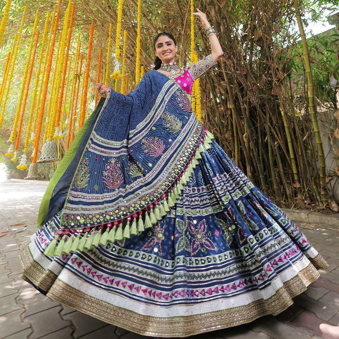 Aabla Blue Navratri Lehenga Choli