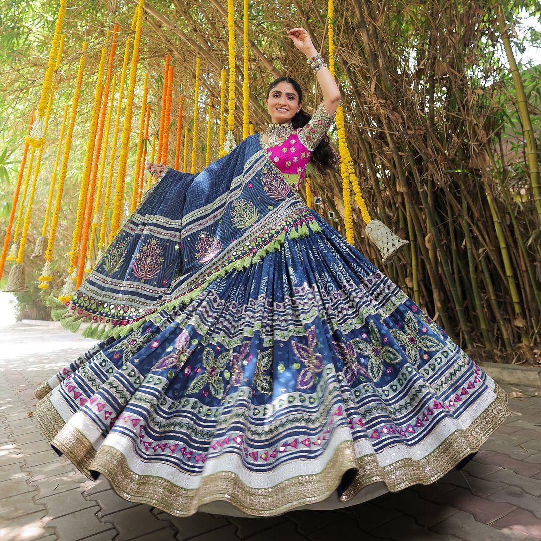 Aabla Blue Navratri Lehenga Choli