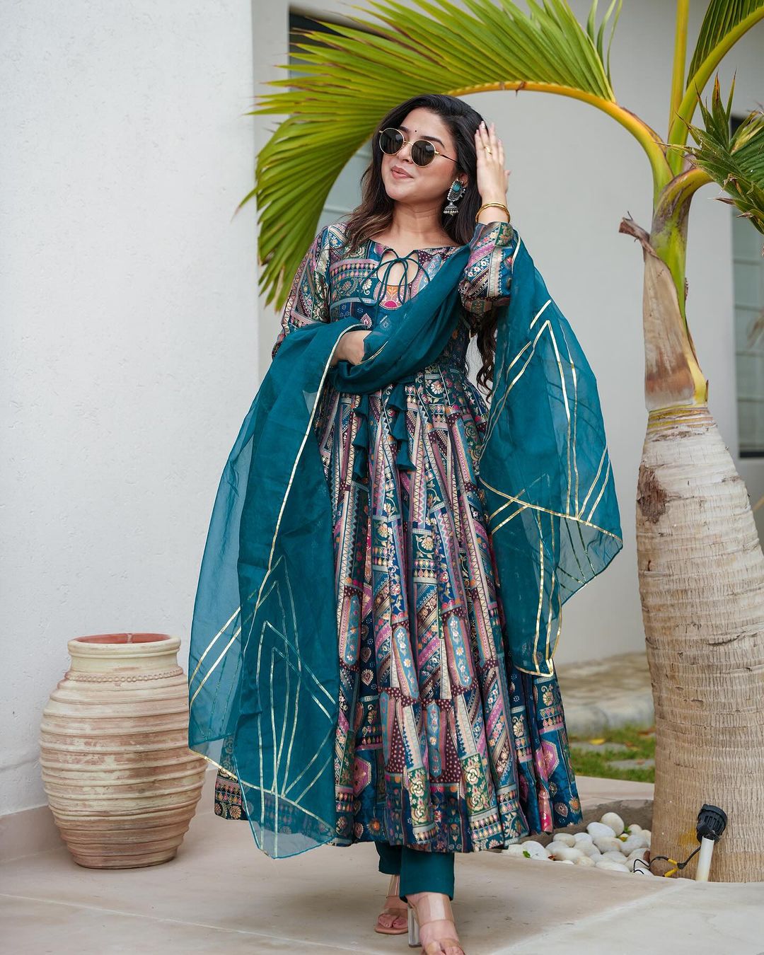 Regal Teal Ethnic Anarkali Set