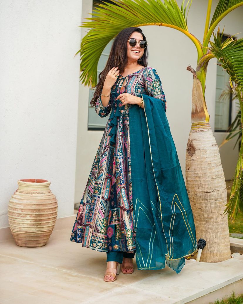 Regal Teal Ethnic Anarkali Set