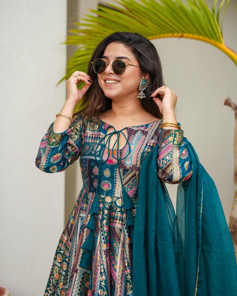 Regal Teal Ethnic Anarkali Set