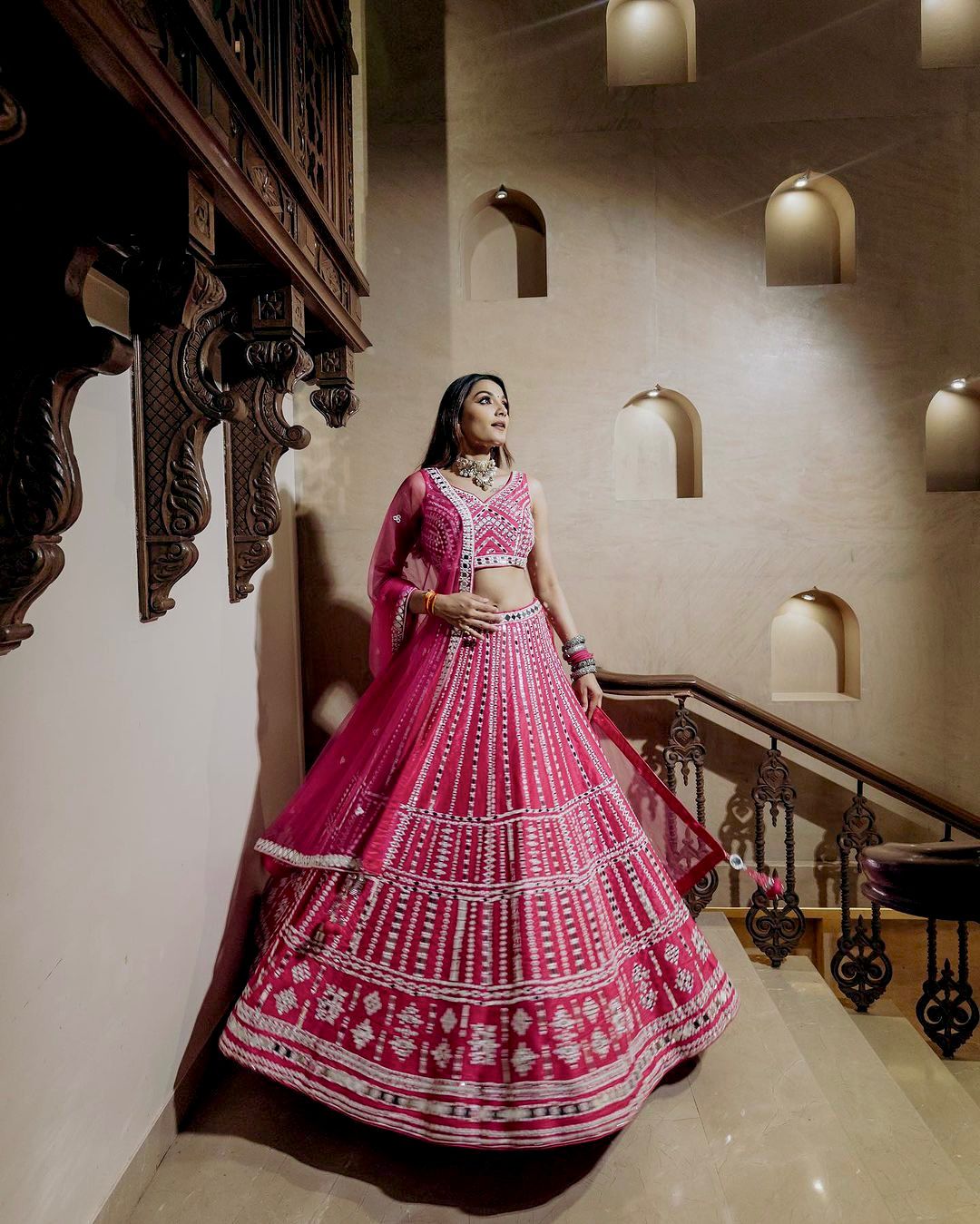 Chic Pink Lehenga Set with Mirror Work