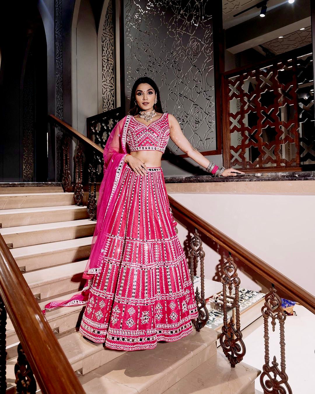 Chic Pink Lehenga Set with Mirror Work