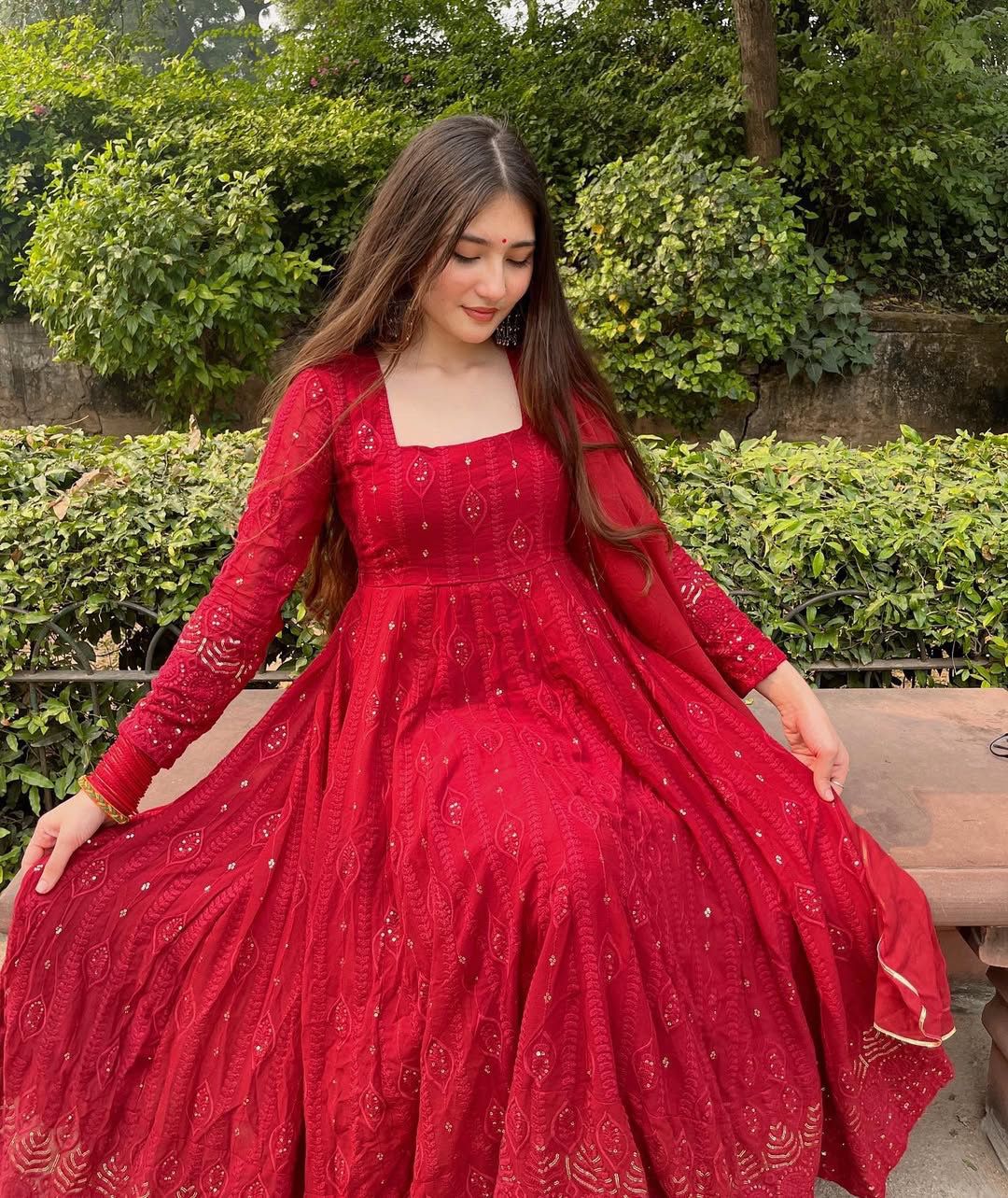 Lush Red Spark Anarkali Set