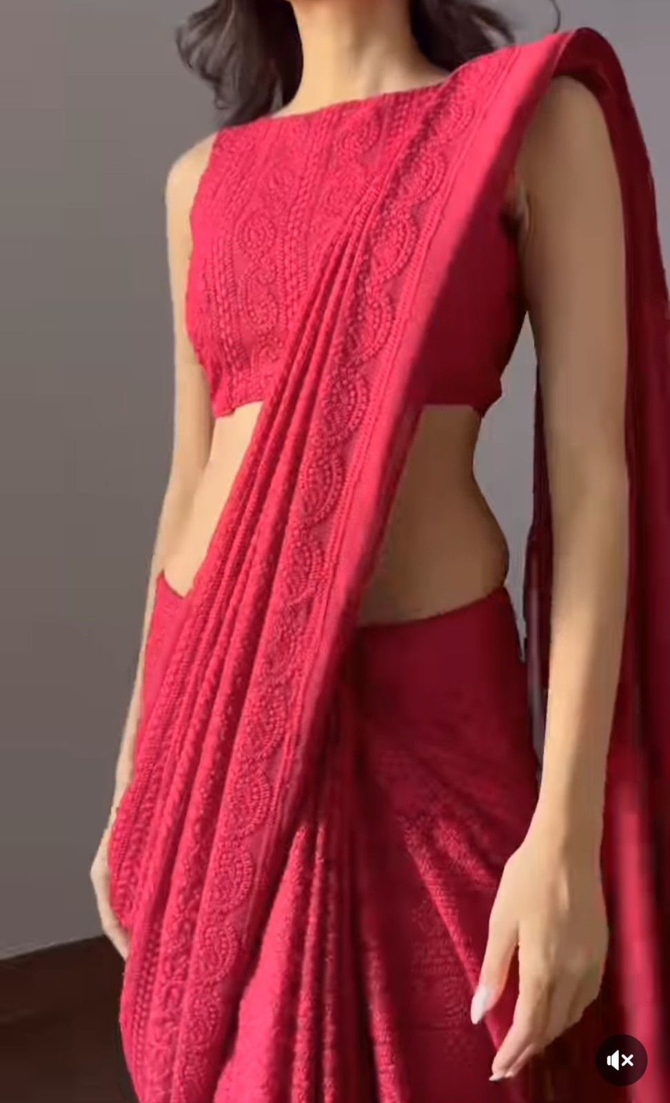 Red Lucknowi Thread Saree