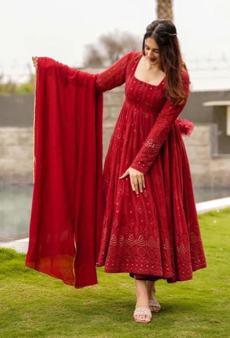 Lush Red Spark Anarkali Set