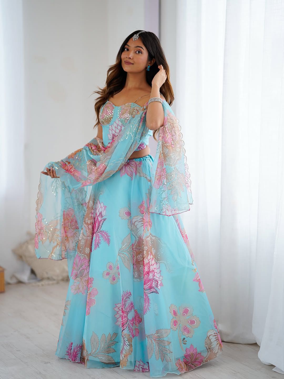 Frosted Bloom Nest With Batwa Bag Lehenga Choli