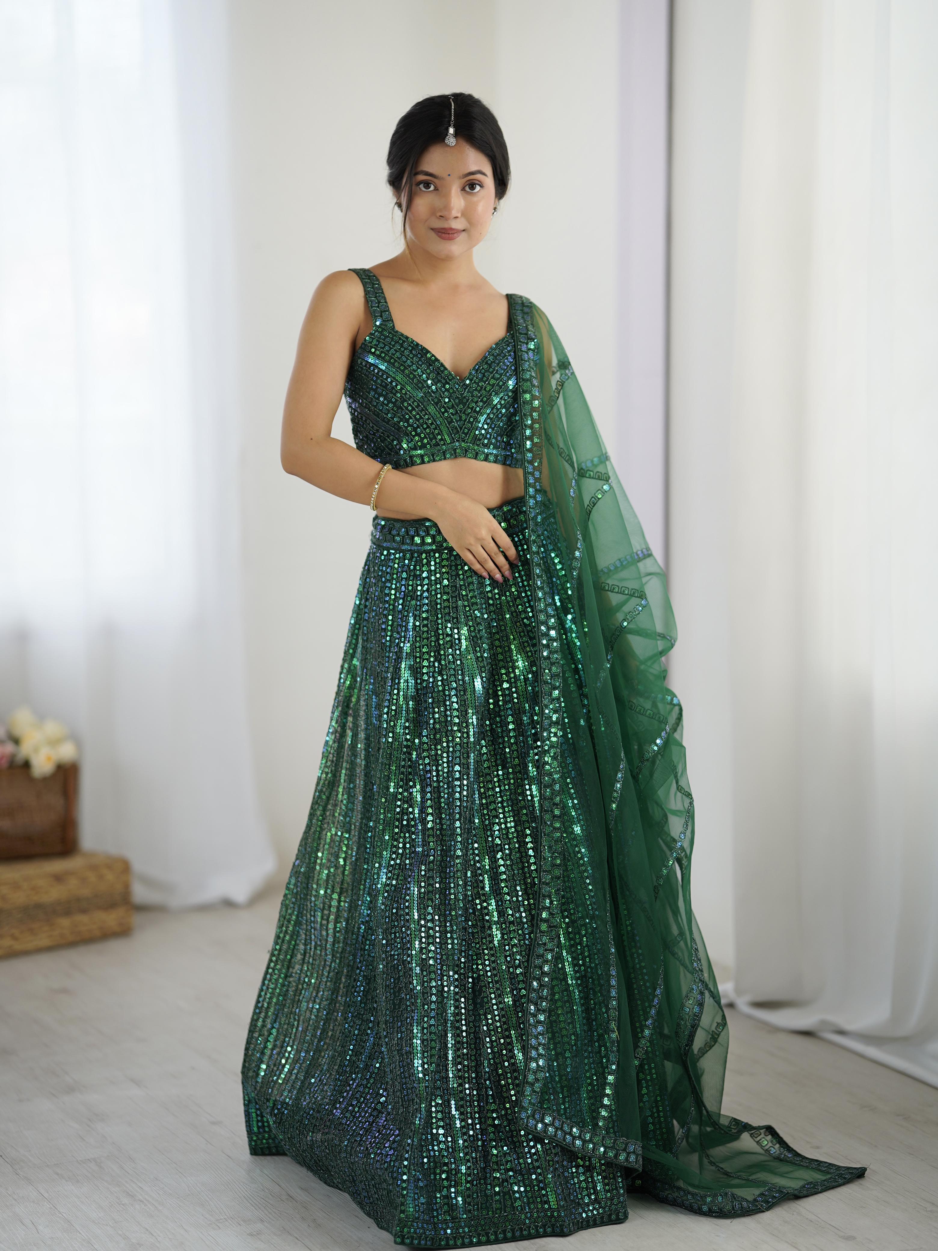 Green Sultry Shimmer Lehenga Choli