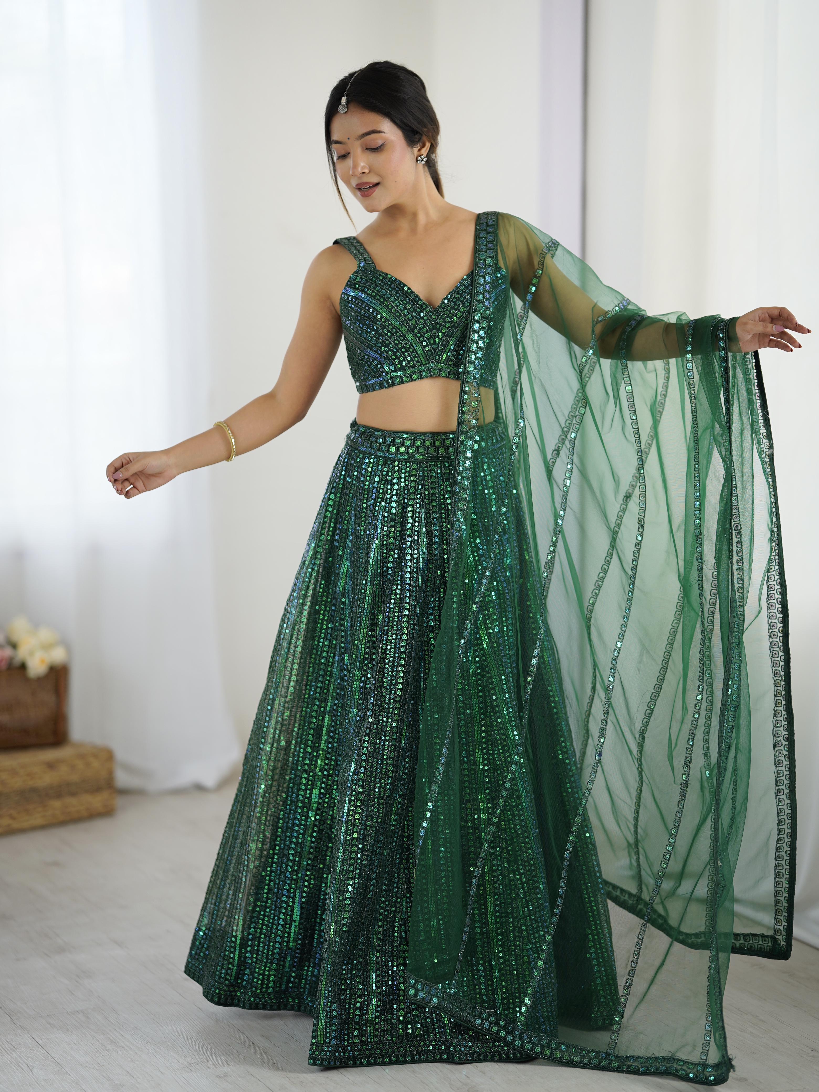 Green Sultry Shimmer Lehenga Choli